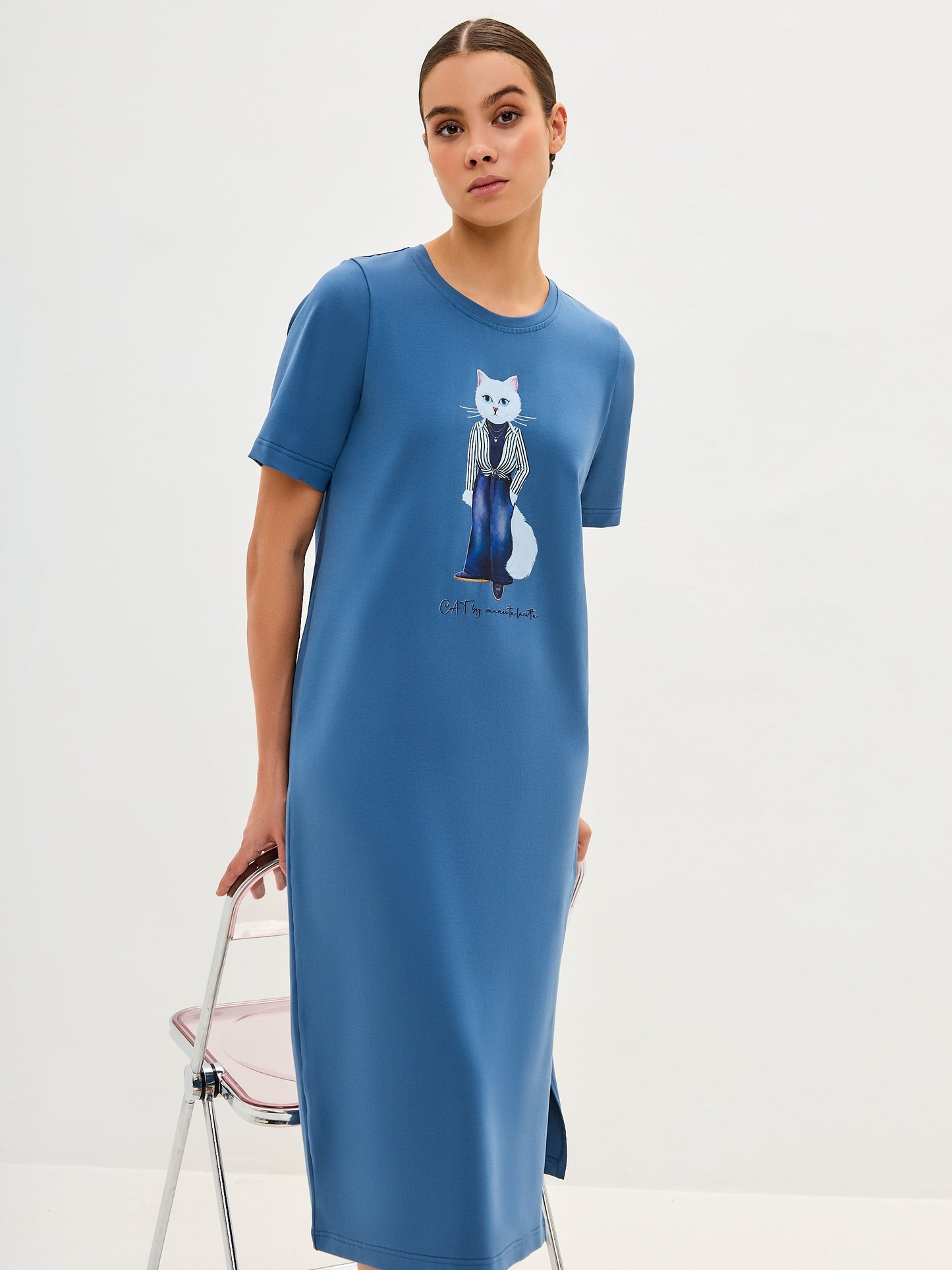 Blue Printed Dress COUNTRY WHITE CAT - Maniita Lacitta