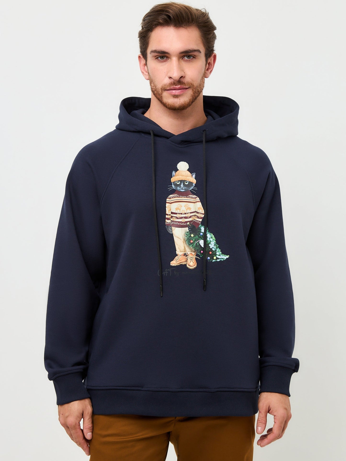 Blue Printed Hoodie CHRISTMAS CAT - Maniita Lacitta