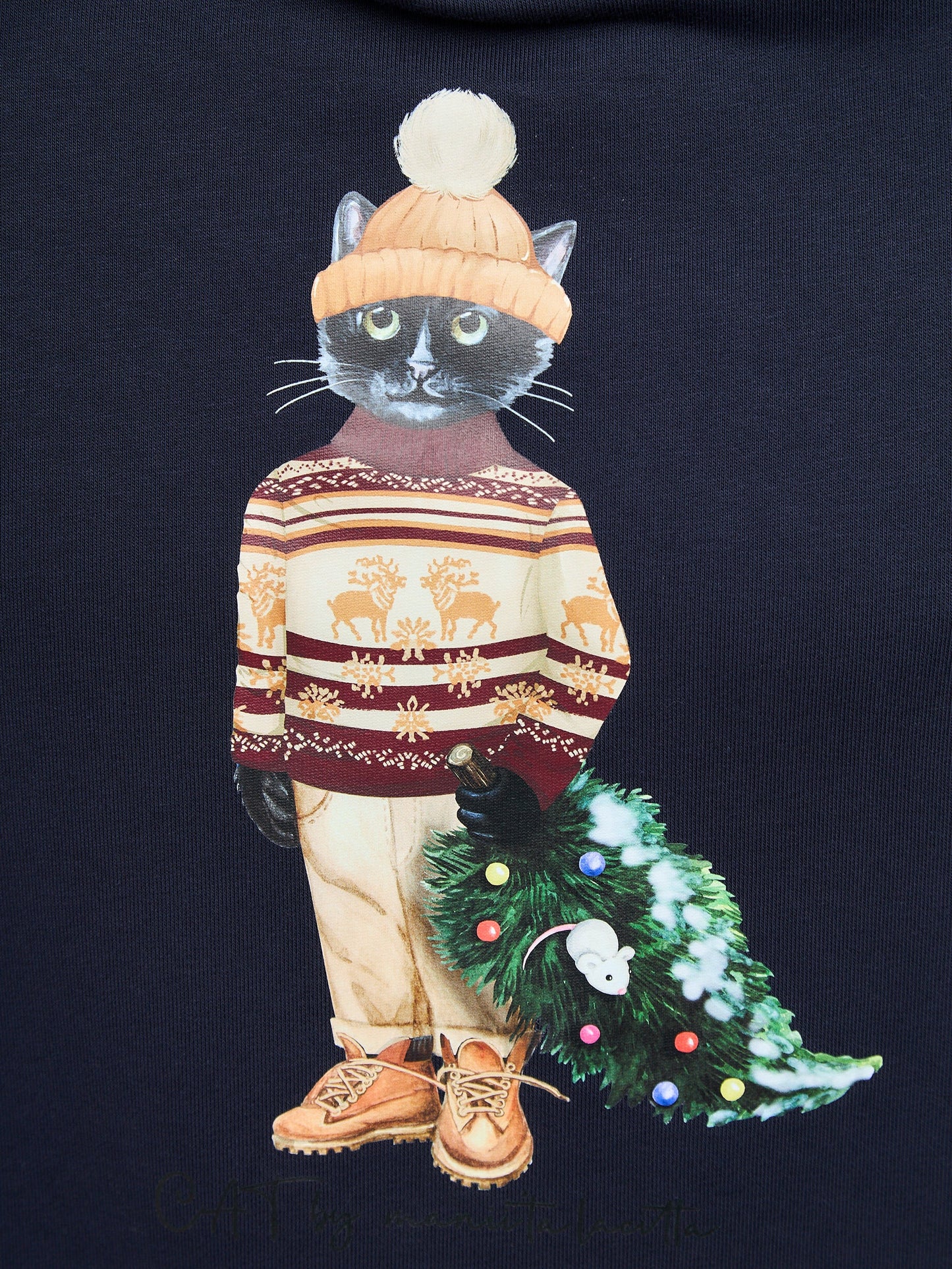 Blue Printed Hoodie CHRISTMAS CAT - Maniita Lacitta