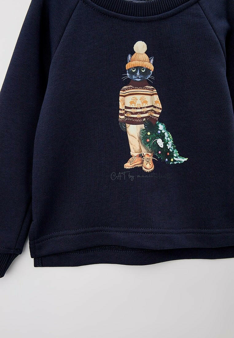 Blue Printed sweatshirt CHRISTMAS CAT - Maniita Lacitta