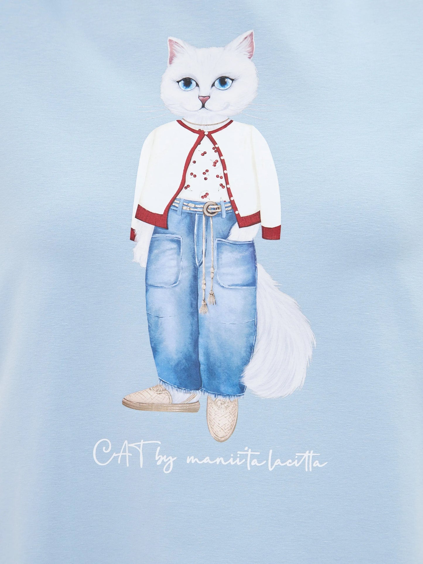 Blue Printed T-shirt CHERRY CAT - maniita lacitta