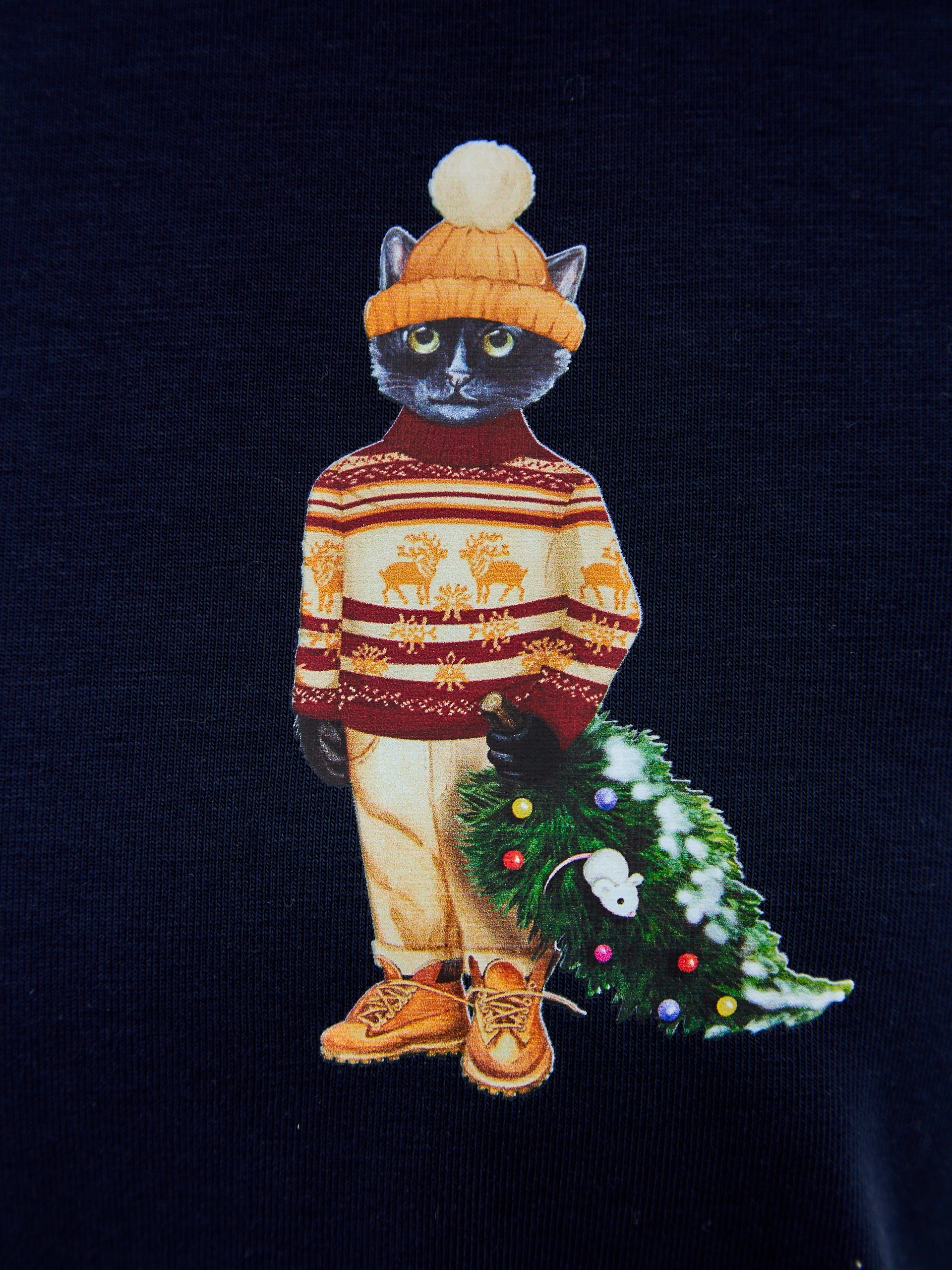 Blue Printed T-shirt CHRISTMAS CAT - Maniita Lacitta