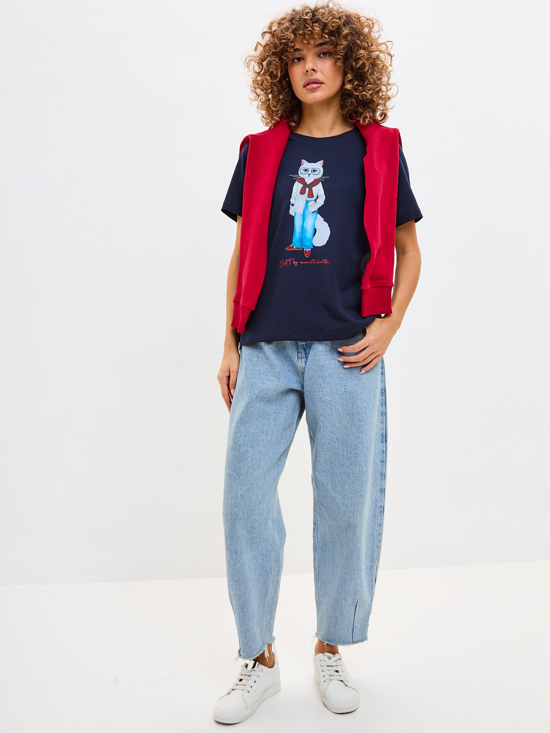 Blue Printed T-shirt COFFEE CAT - Maniita Lacitta