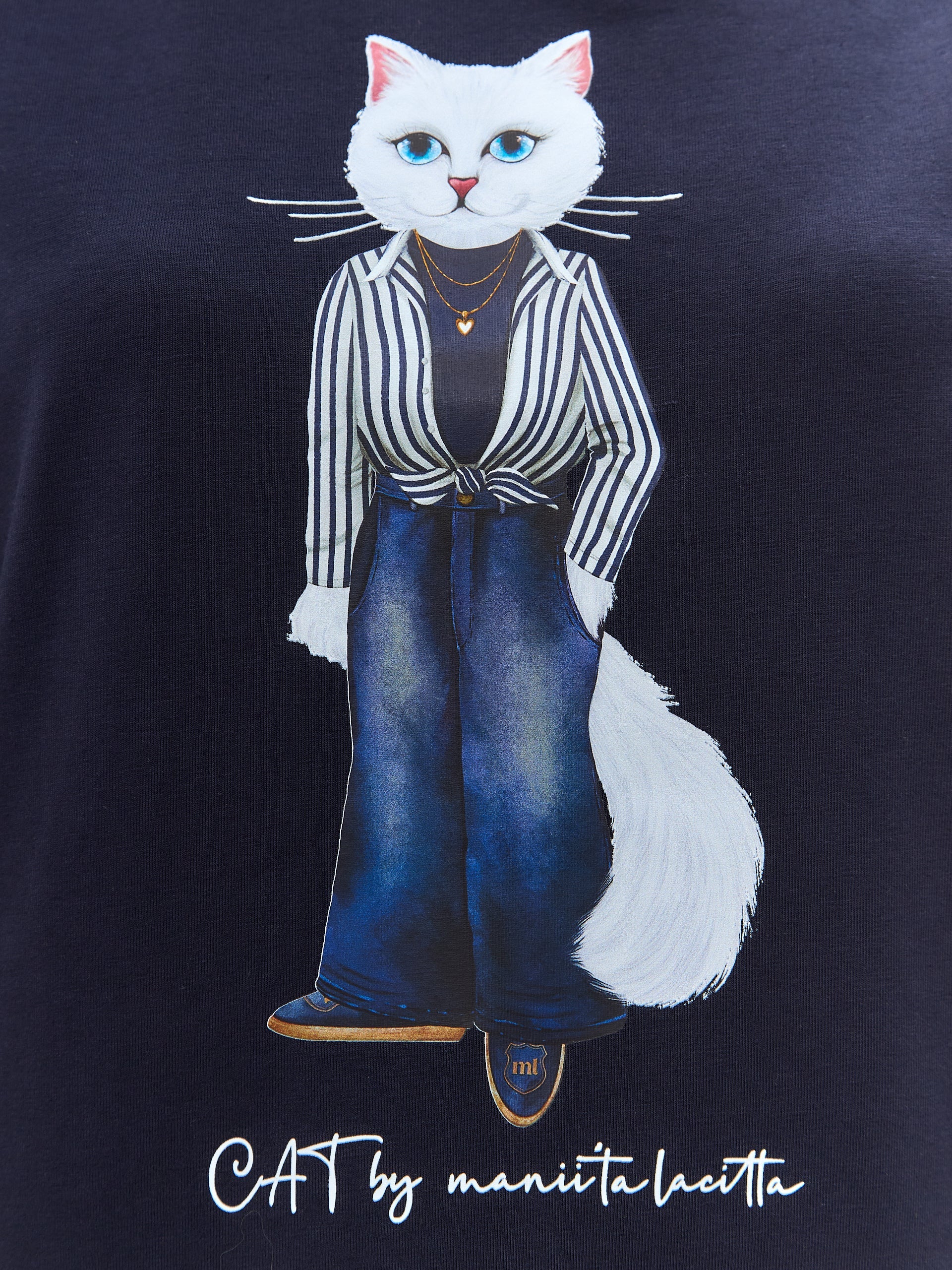 Blue Printed T-shirt COUNTRY WHITE CAT - Maniita Lacitta