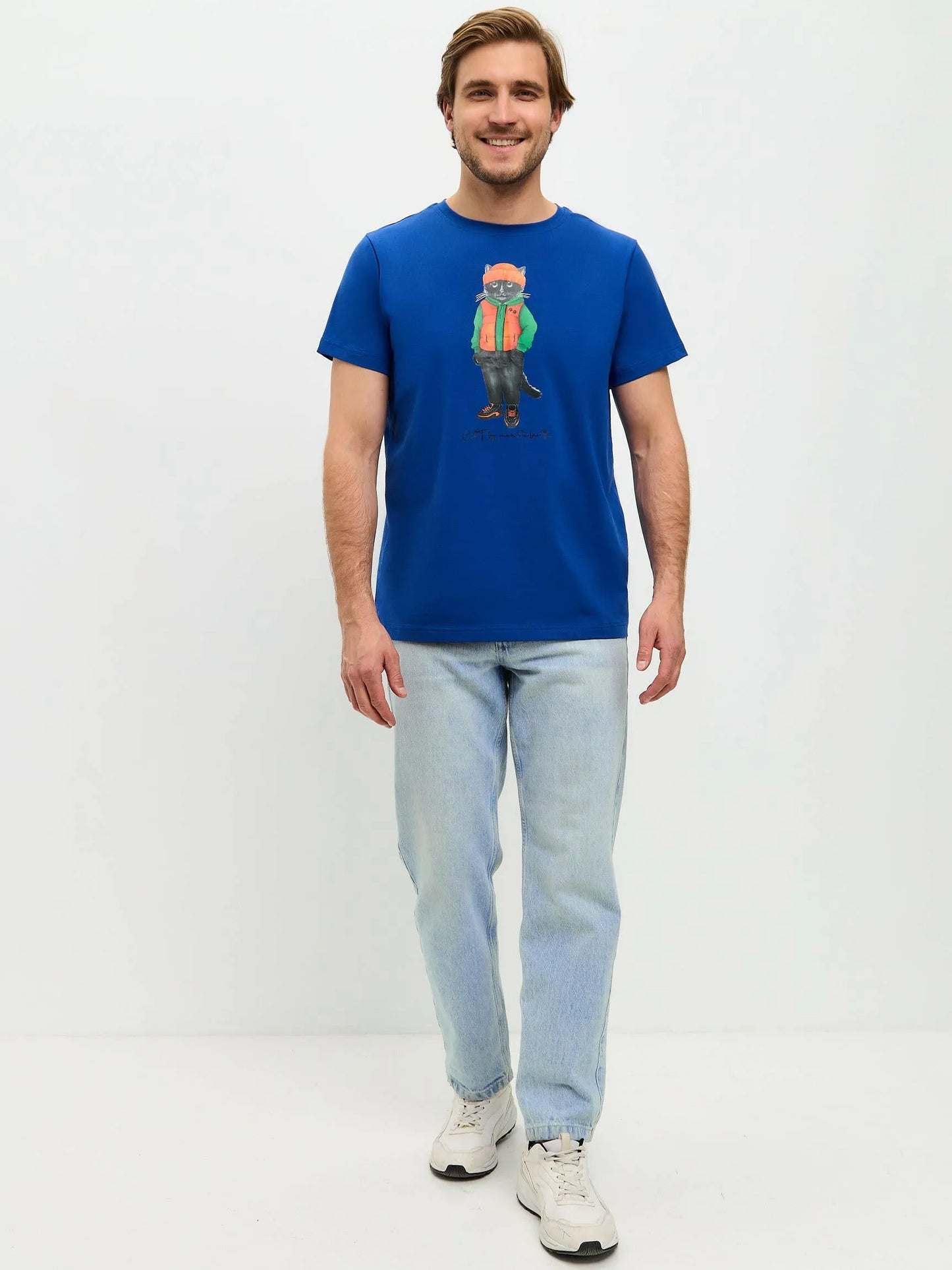 Blue Printed T-shirt HOODIE CAT Maniita Lacitta.