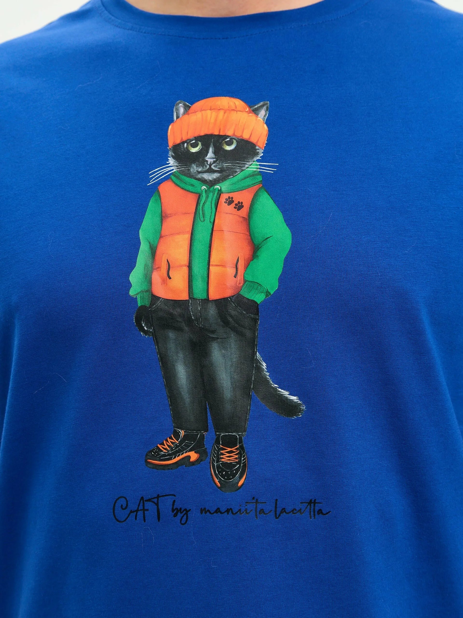 Blue Printed T-shirt HOODIE CAT Maniita Lacitta.