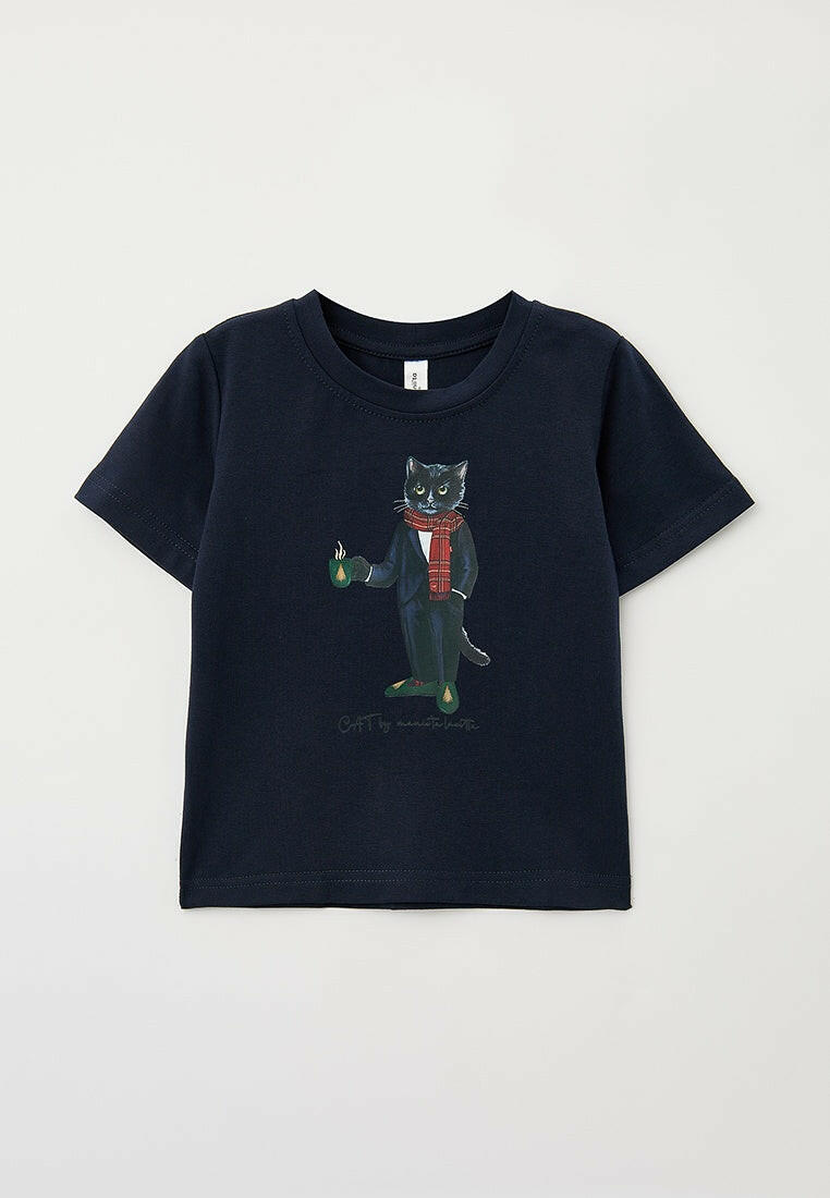 Blue Printed T-shirt NEW YEAR CAT - Maniita Lacitta