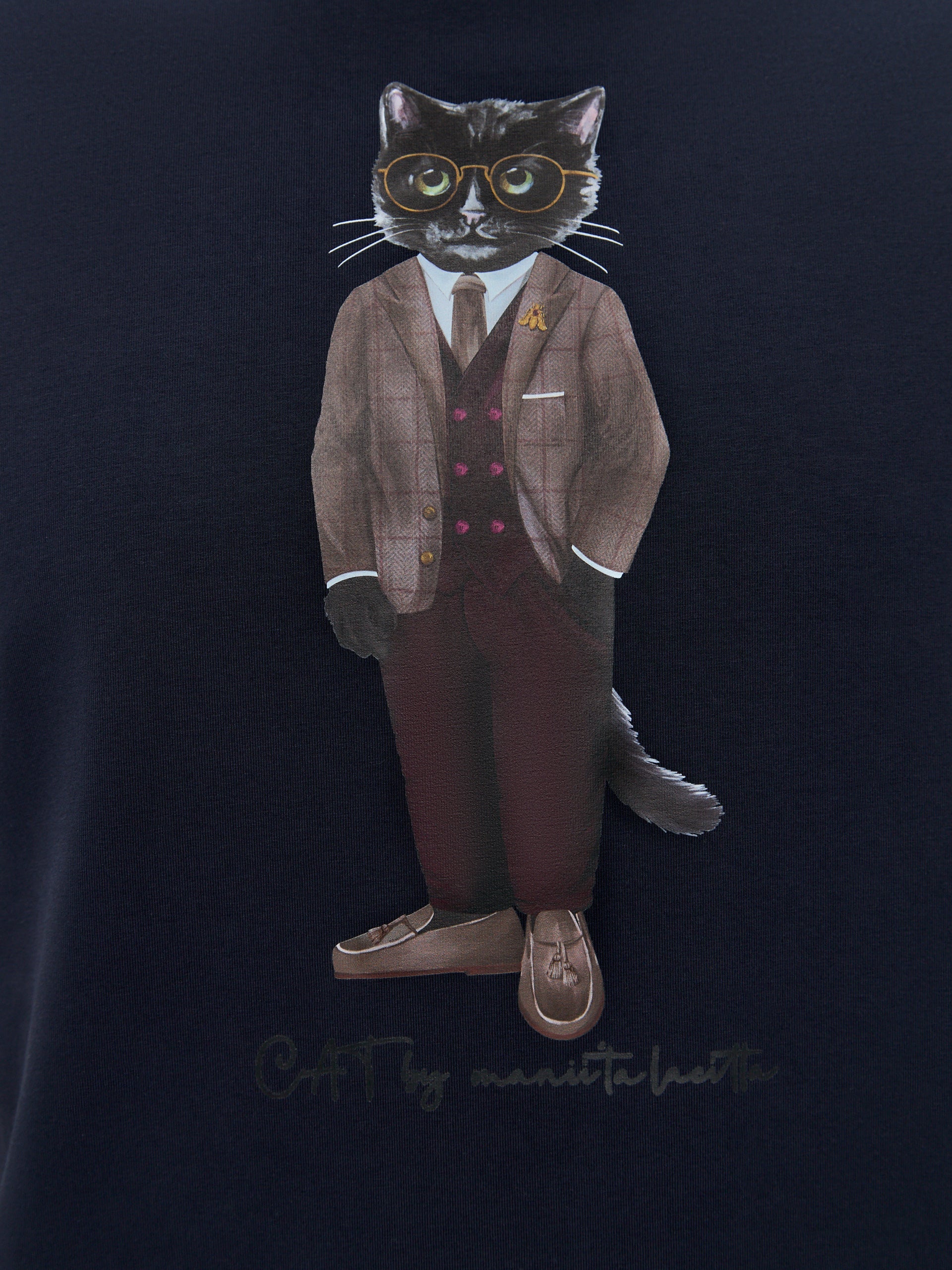 Blue Printed T-shirt PROFESSOR CAT - Maniita Lacitta