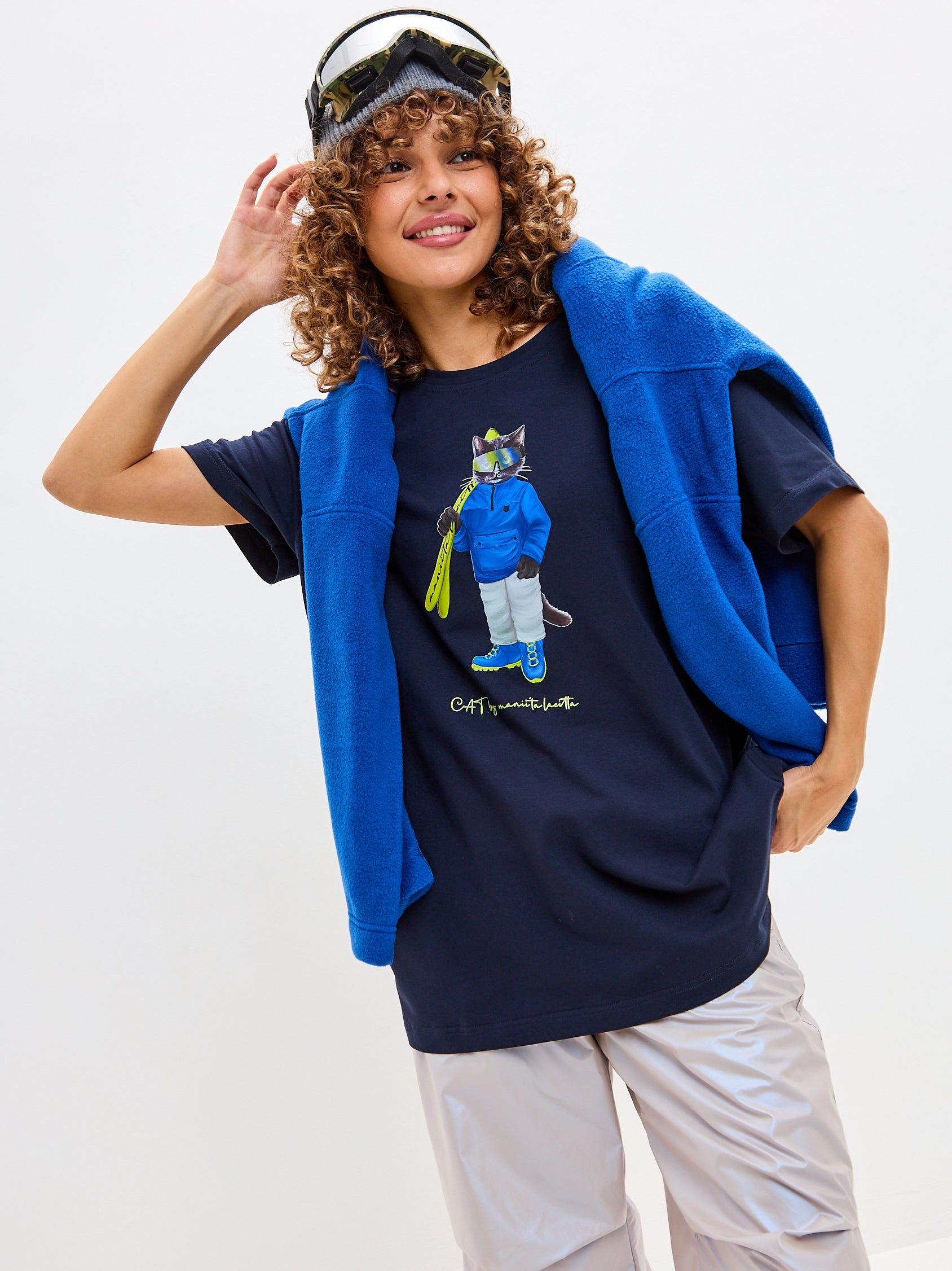 Blue Printed T-shirt SKI CAT - Maniita Lacitta