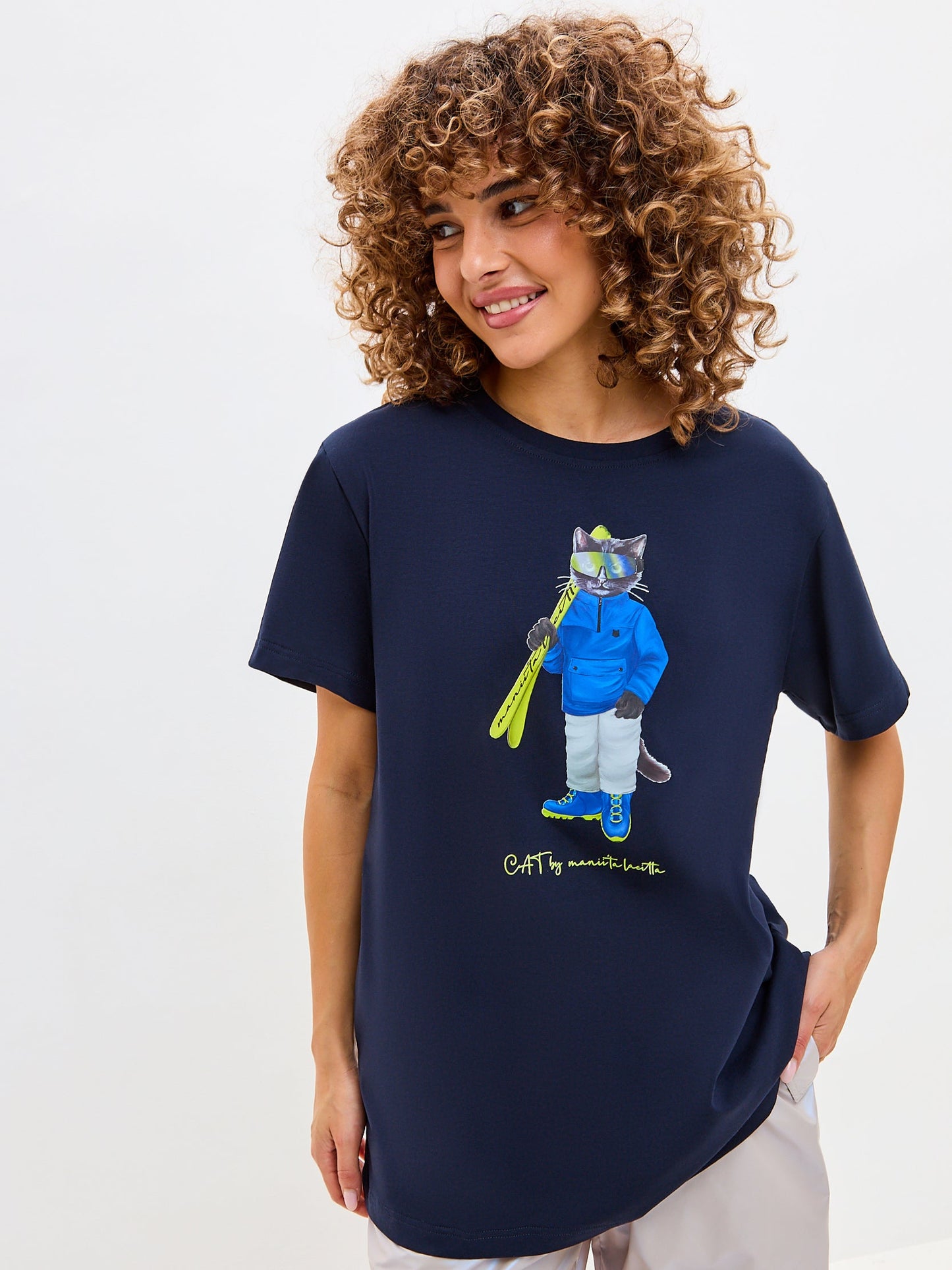 Blue Printed T-shirt SKI CAT - Maniita Lacitta