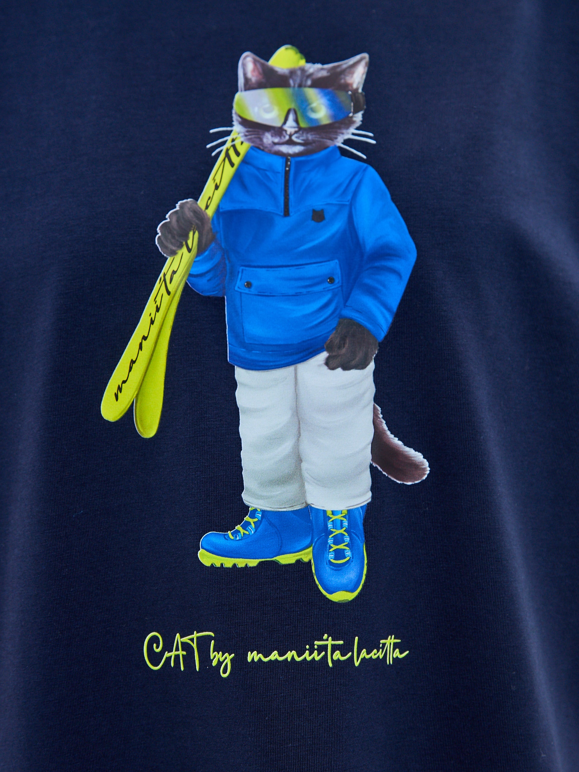 Blue Printed T-shirt SKI CAT - Maniita Lacitta