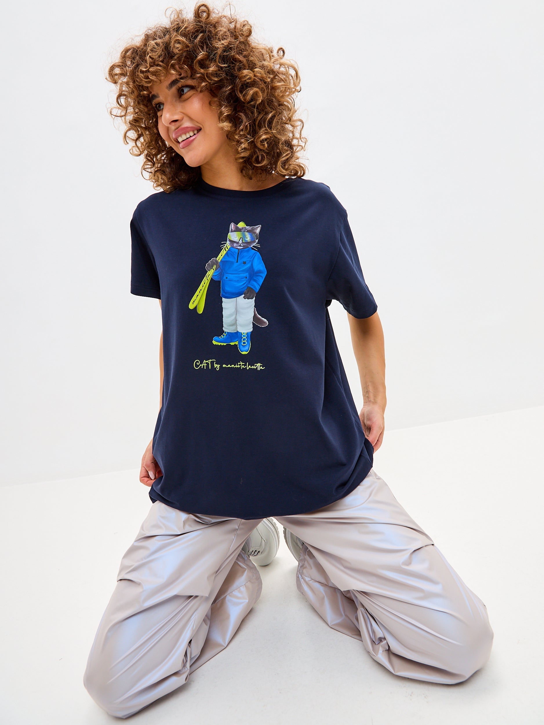 Blue Printed T-shirt SKI CAT - Maniita Lacitta