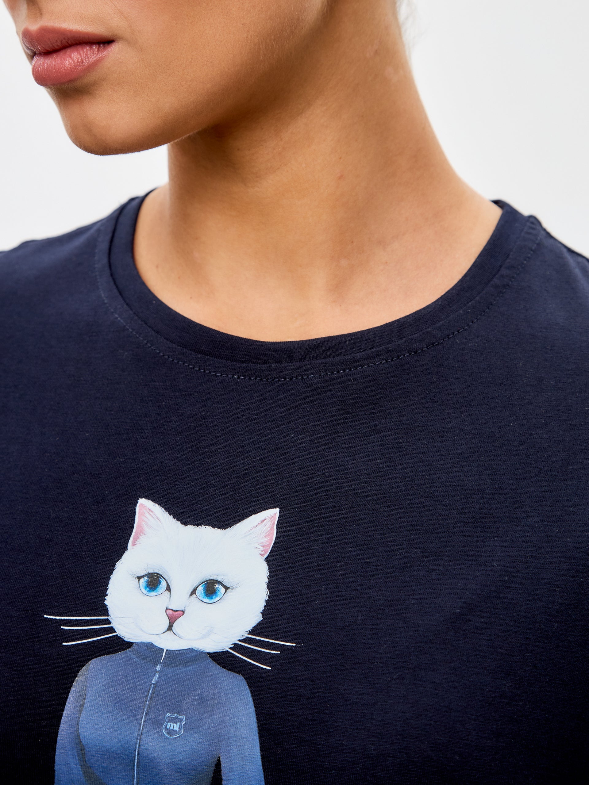 Blue Printed T-shirt SPORT WHITE CAT - Maniita Lacitta