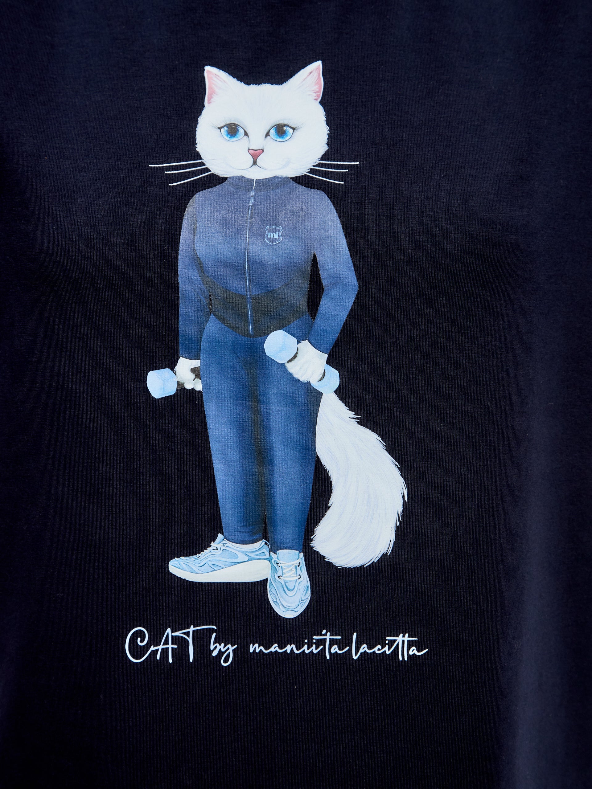 Blue Printed T-shirt SPORT WHITE CAT - Maniita Lacitta