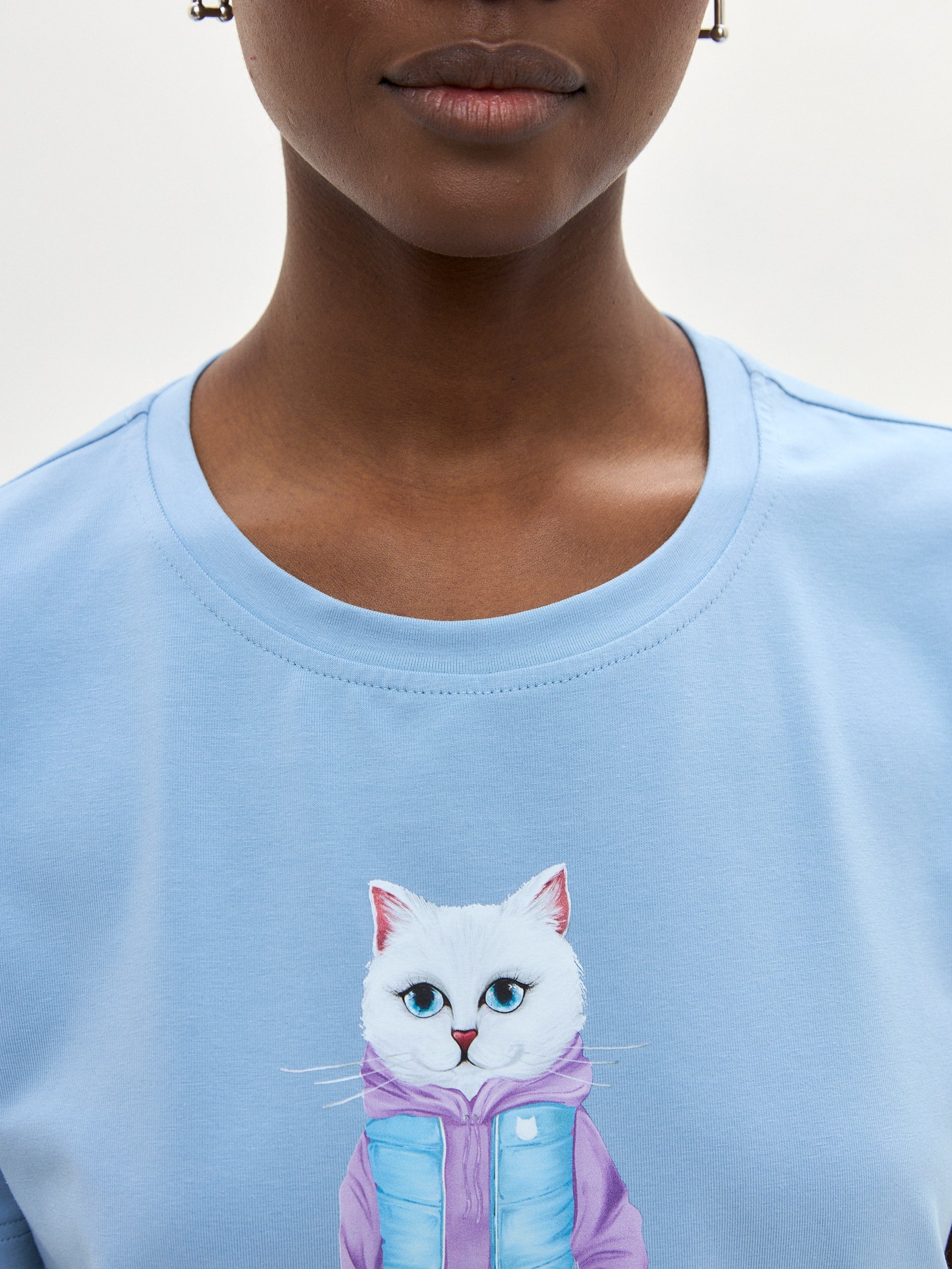 Blue Printed T-shirt WALKING CAT - Maniita Lacitta