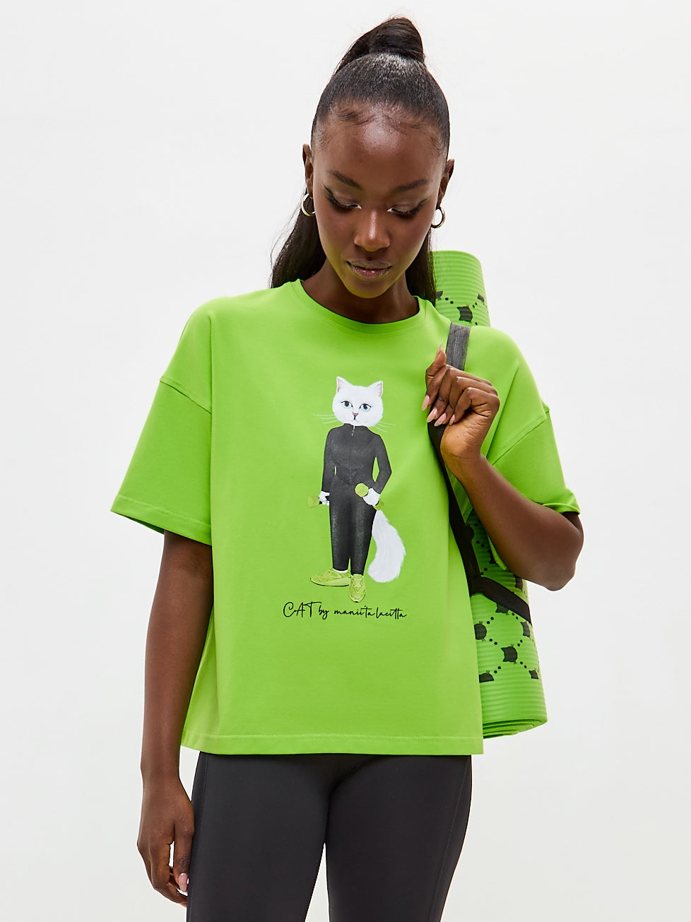 Green Printed short oversized T-shirt SPORT CAT - Maniita Lacitta