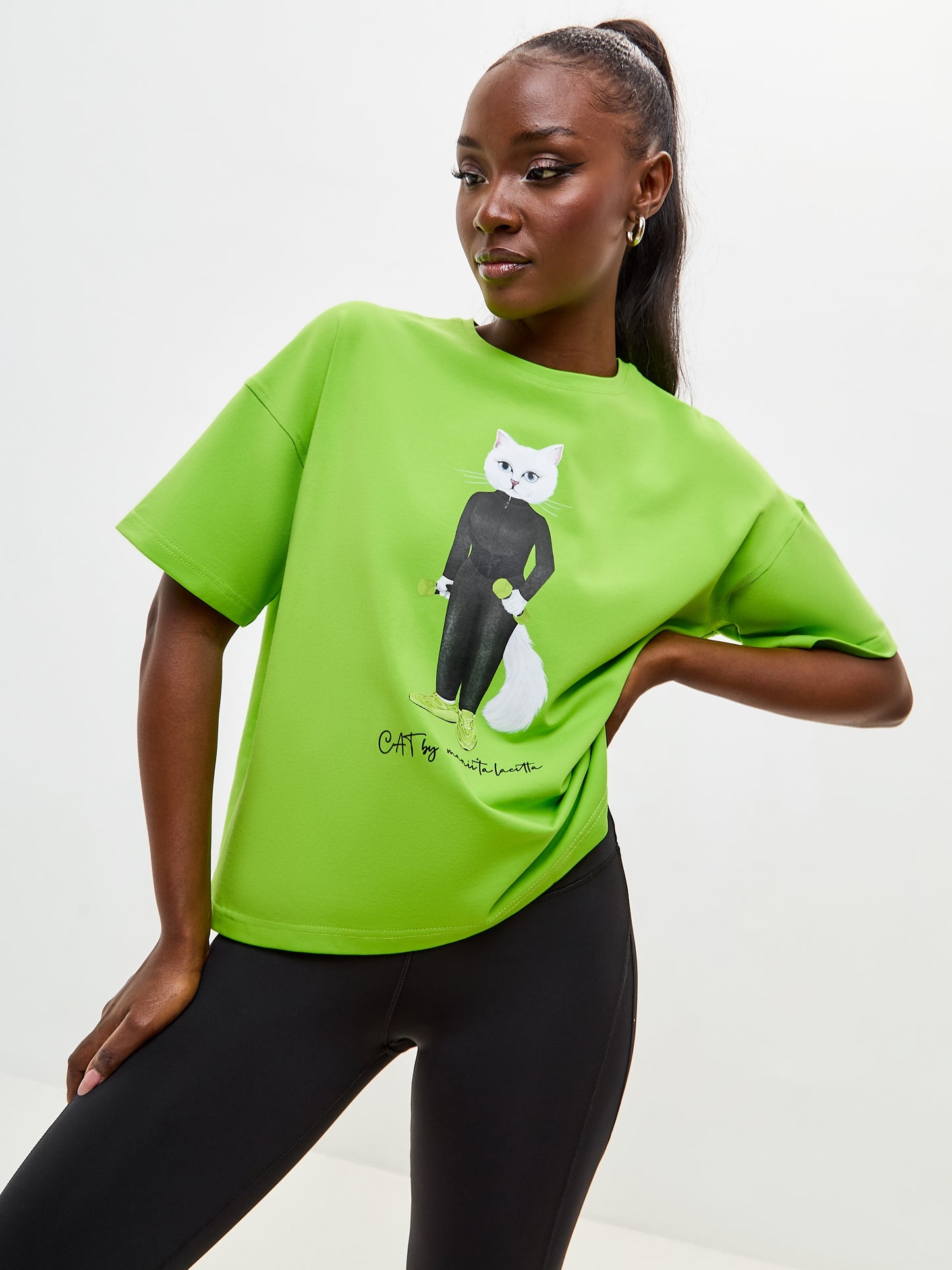 Green Printed short oversized T-shirt SPORT CAT - Maniita Lacitta