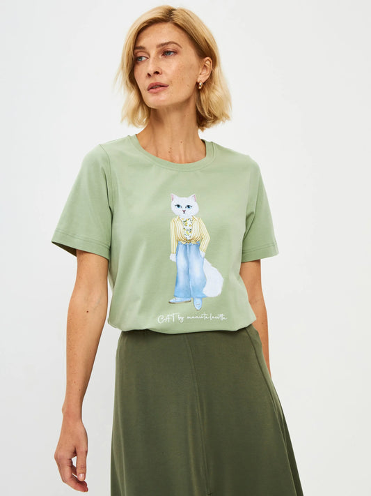 Green Printed T-shirt LEMON CAT - maniita lacitta