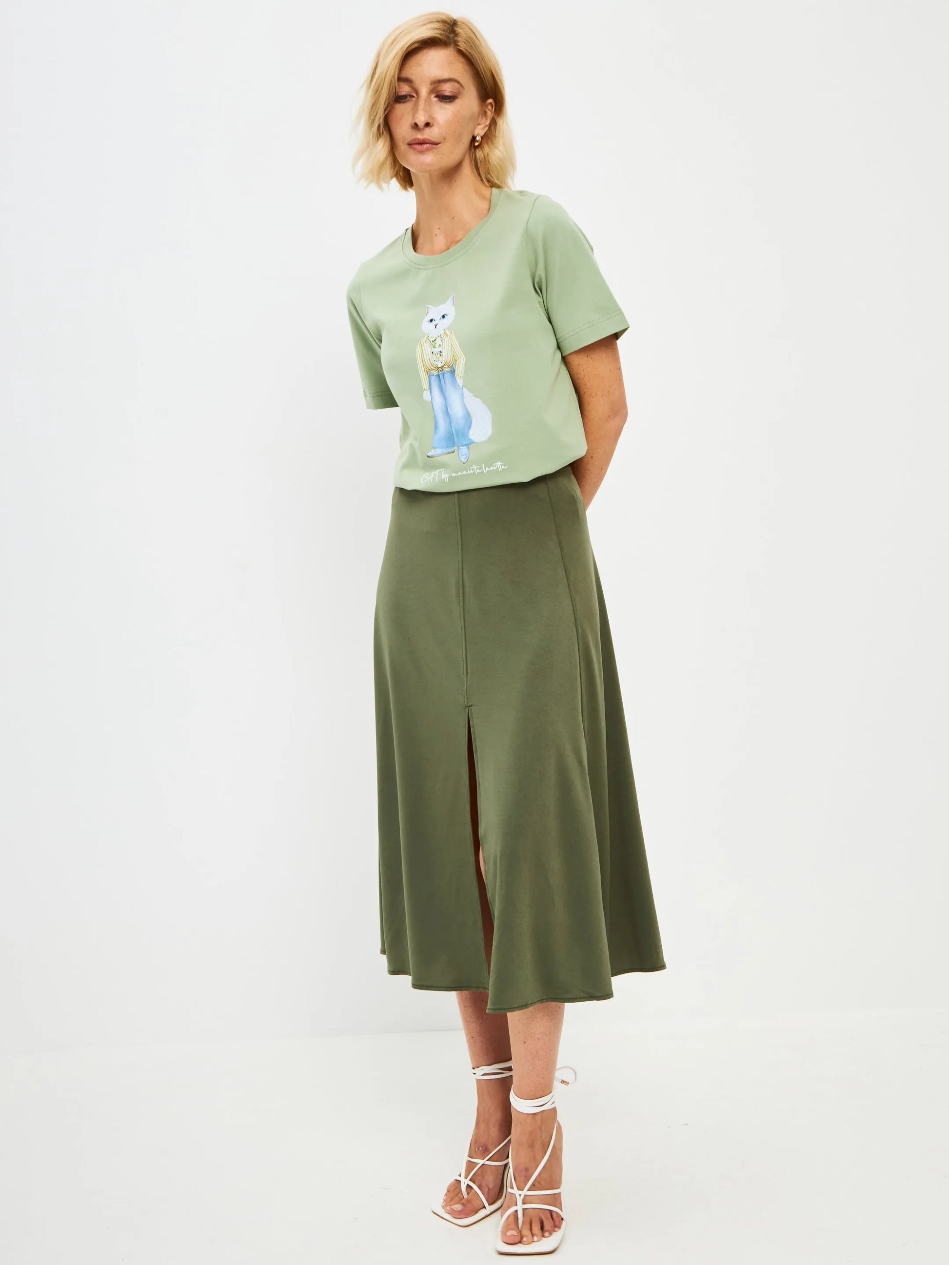 Green Printed T-shirt LEMON CAT - maniita lacitta