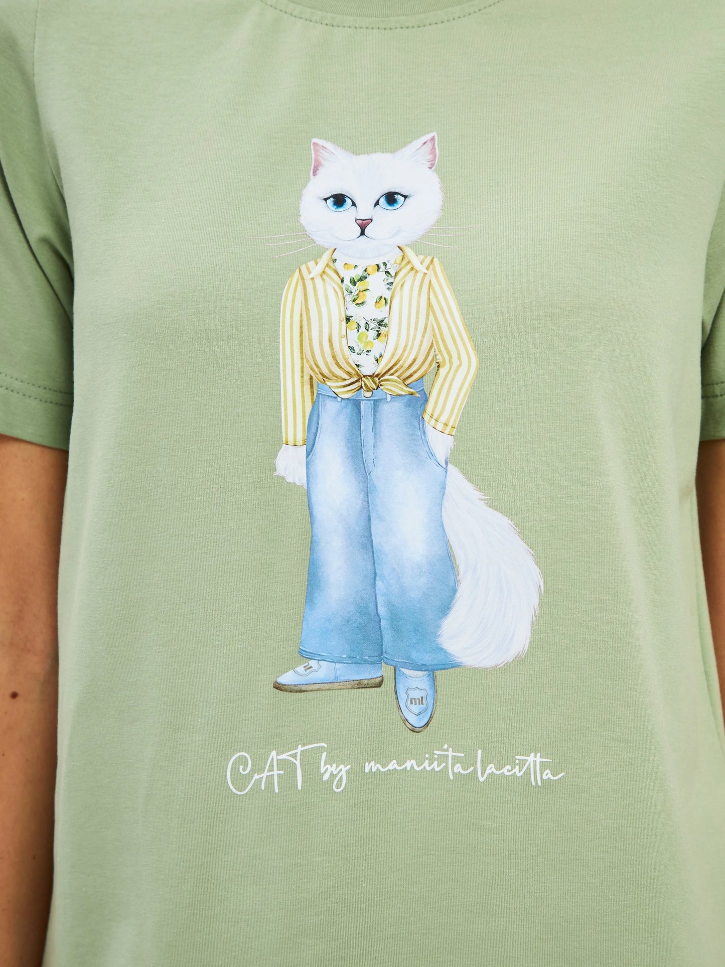 Green Printed T-shirt LEMON CAT - maniita lacitta