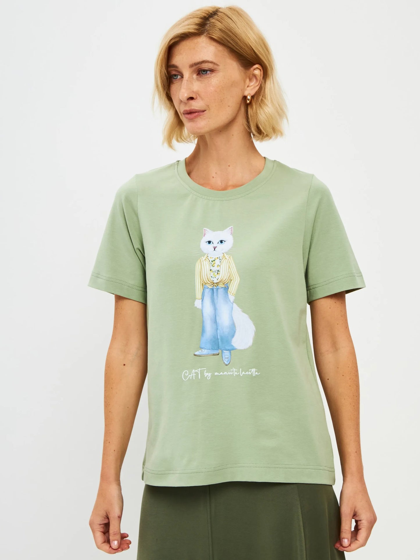 Green Printed T-shirt LEMON CAT - maniita lacitta