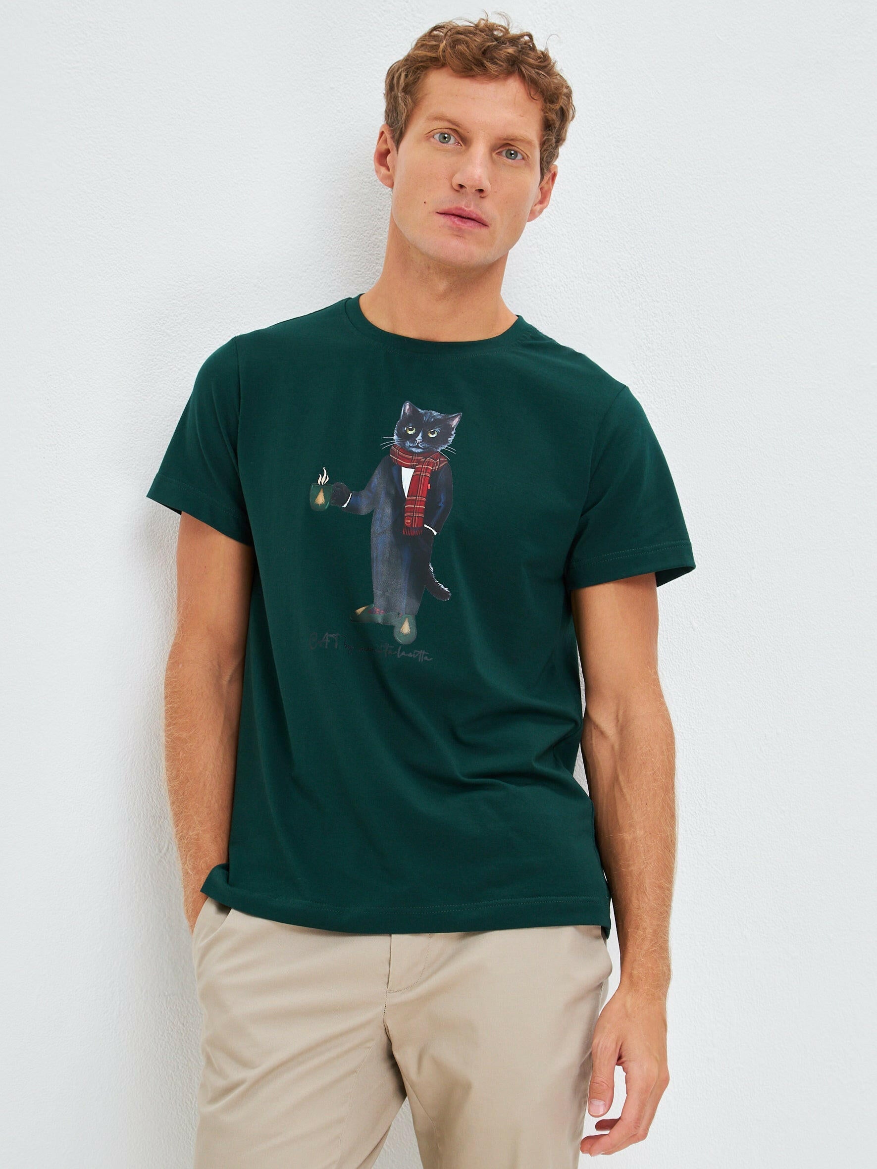 Green Printed T-shirt NEW YEAR CAT - Maniita Lacitta