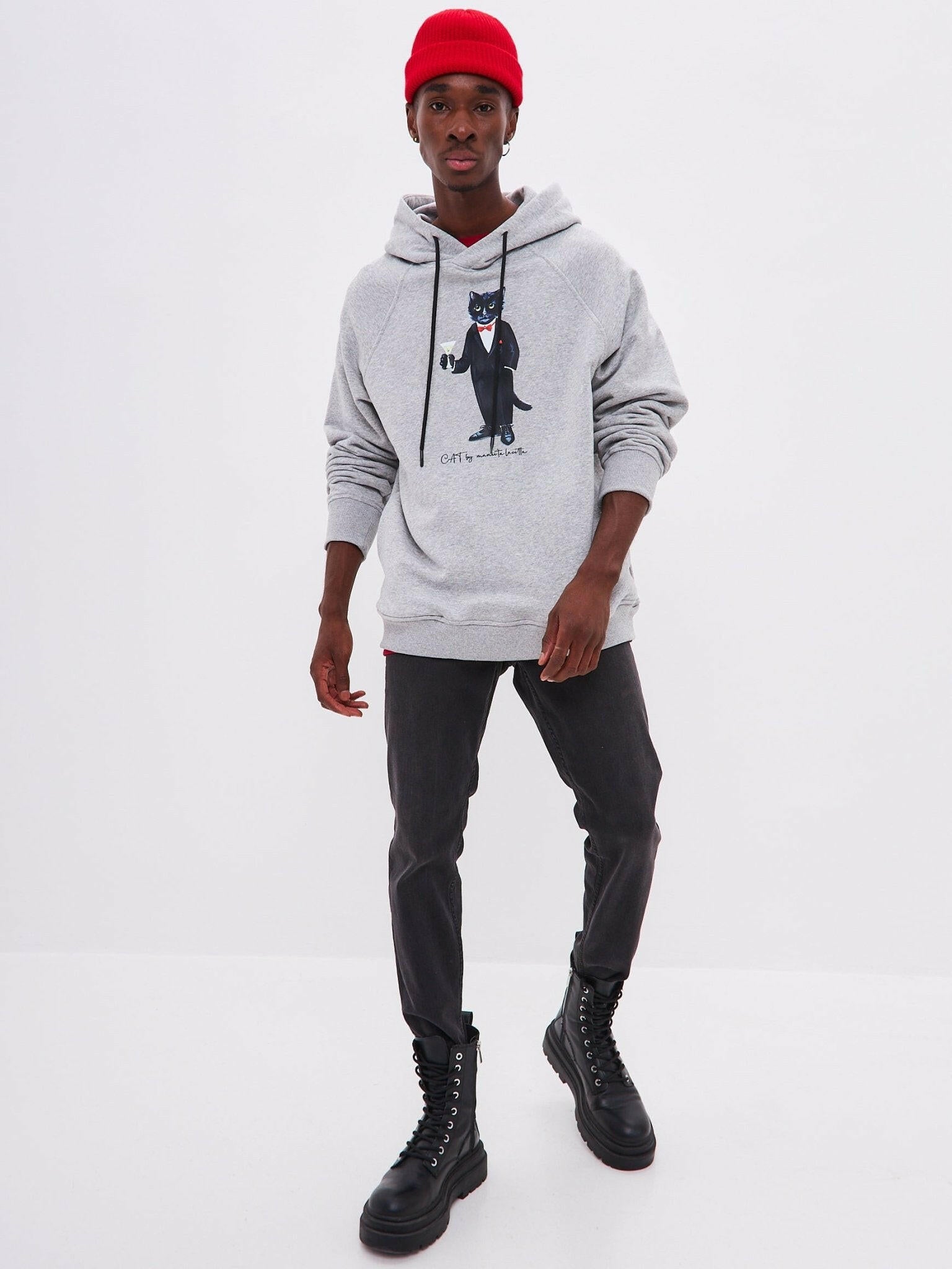 Grey Printed Hoodie DANDY CAT - Maniita Lacitta