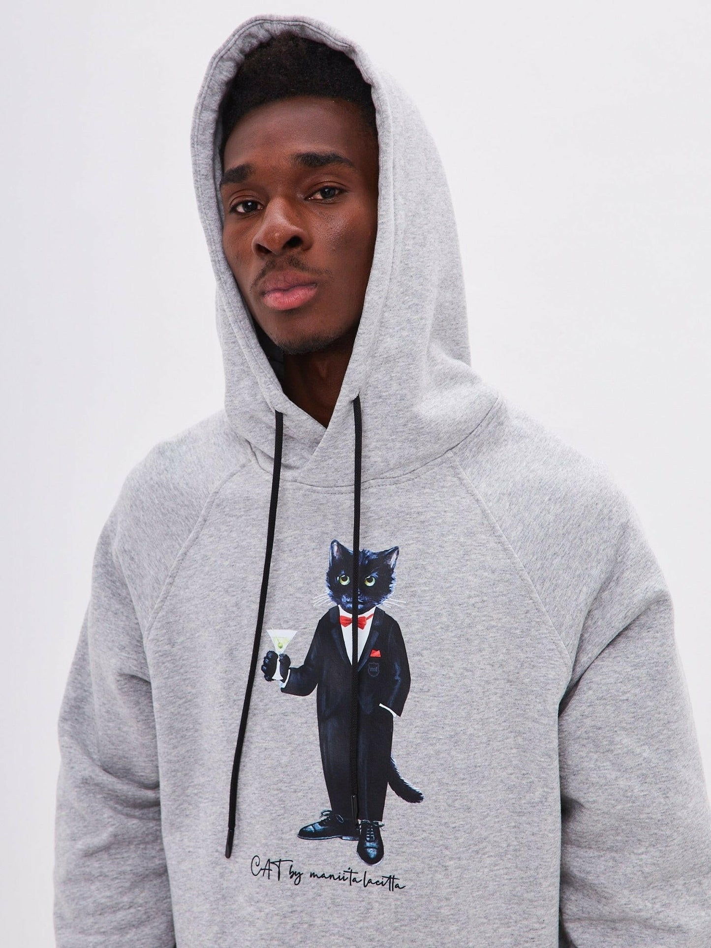 Grey Printed Hoodie DANDY CAT - Maniita Lacitta