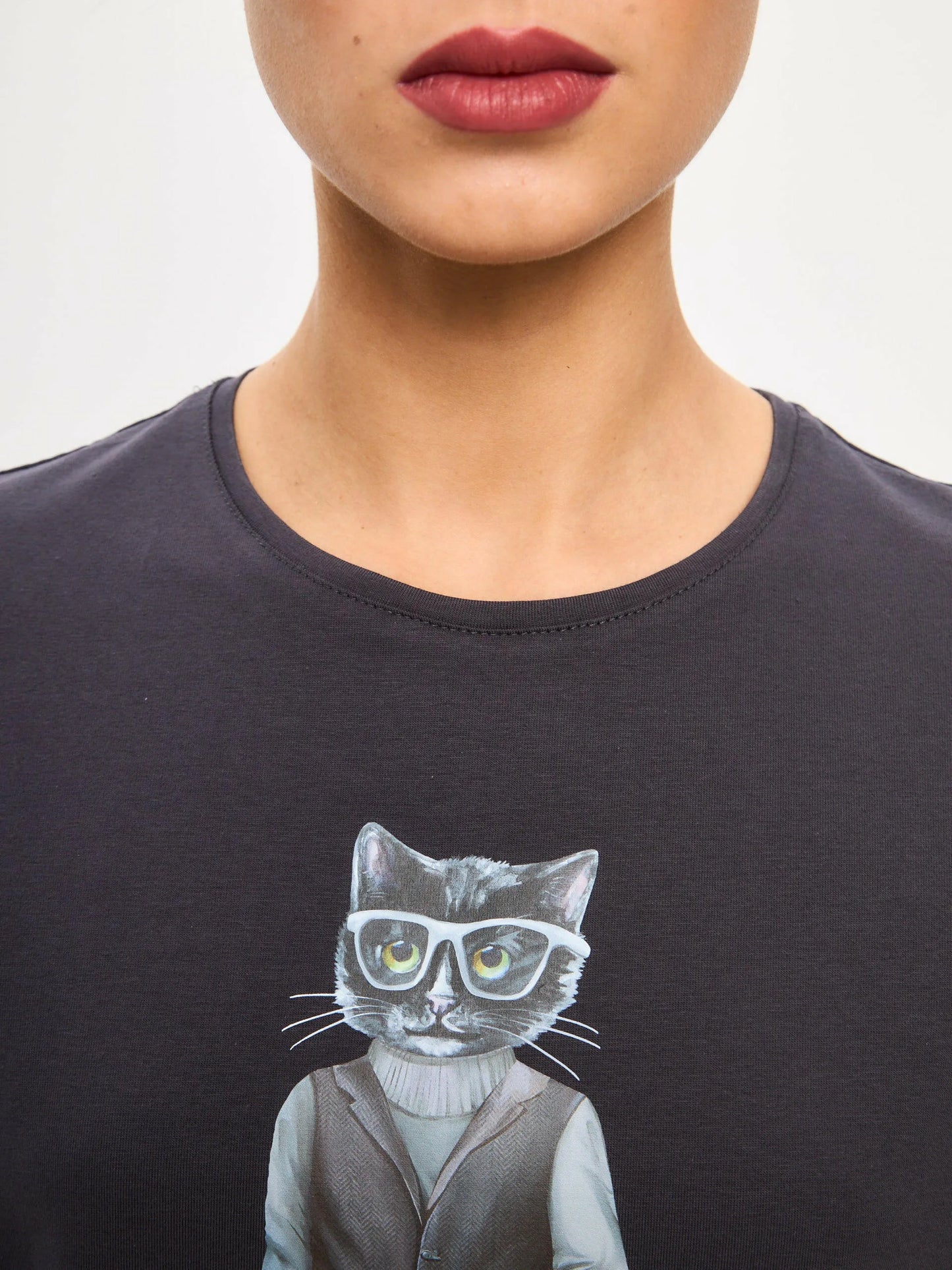 Grey Printed oversized T-shirt MINIMALIST CAT Maniita Lacitta.