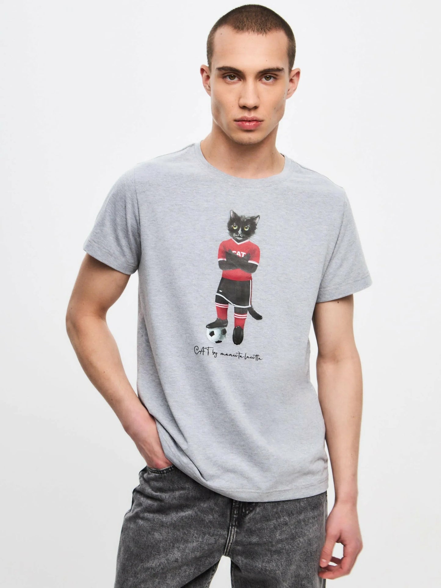 Grey Printed T-shirt FOOTBALL CAT Maniita Lacitta.