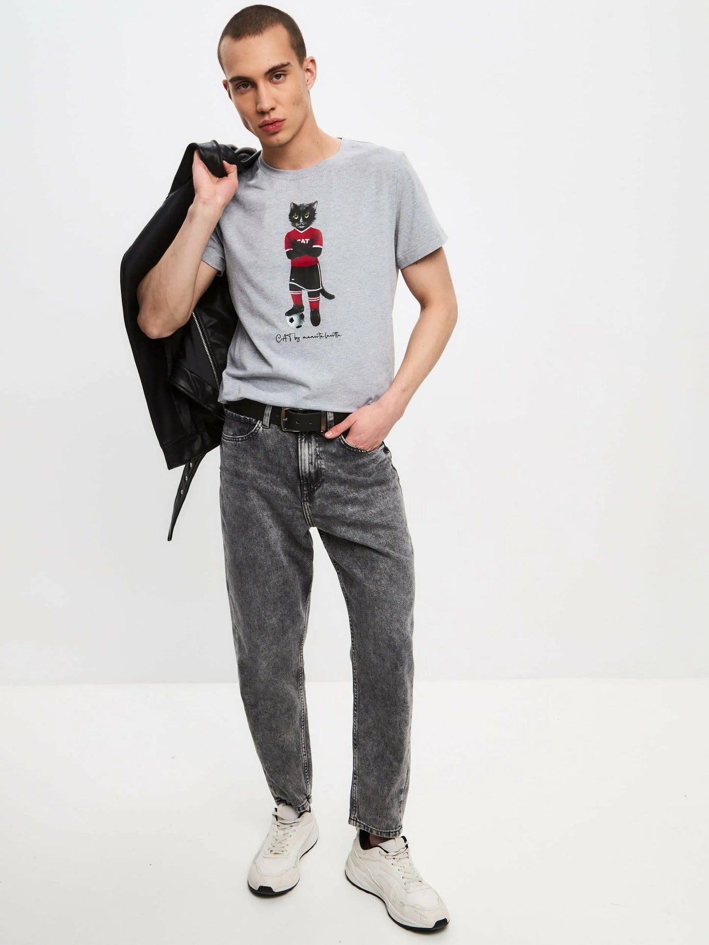 Grey Printed T-shirt FOOTBALL CAT Maniita Lacitta.