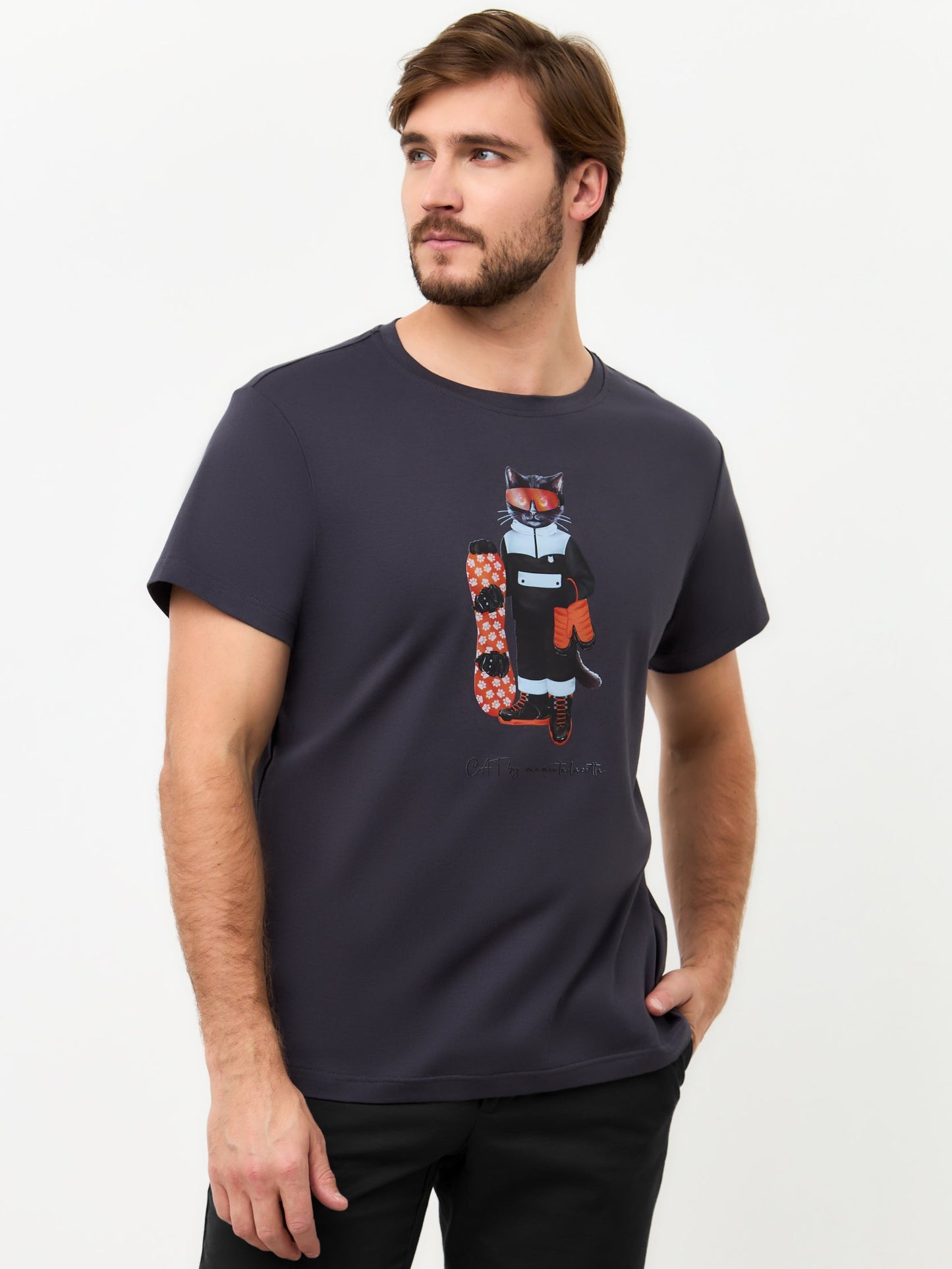 Grey Printed T-shirt SNOWBOARD CAT - Maniita Lacitta