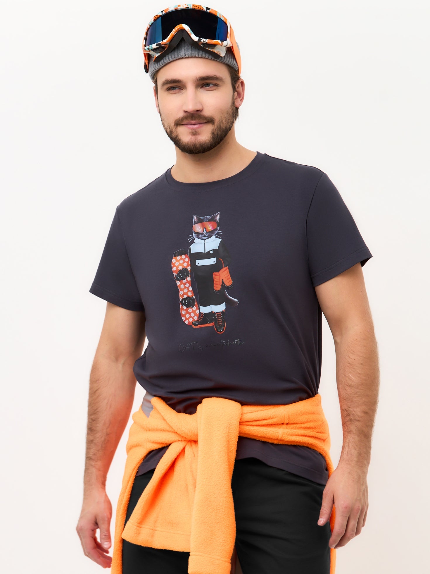 Grey Printed T-shirt SNOWBOARD CAT - Maniita Lacitta