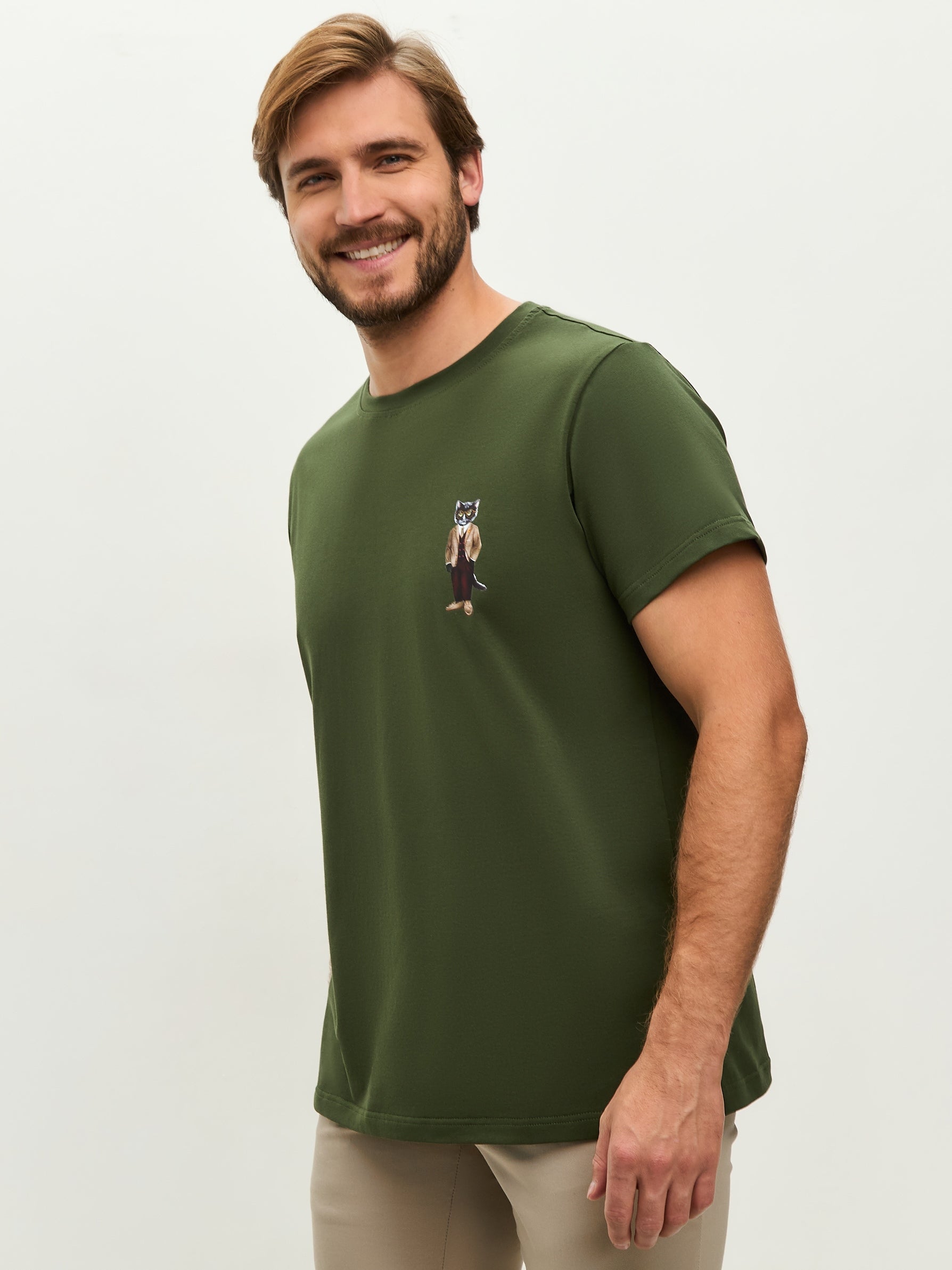 Khaki Printed T-shirt PROFESSOR CAT - Maniita Lacitta