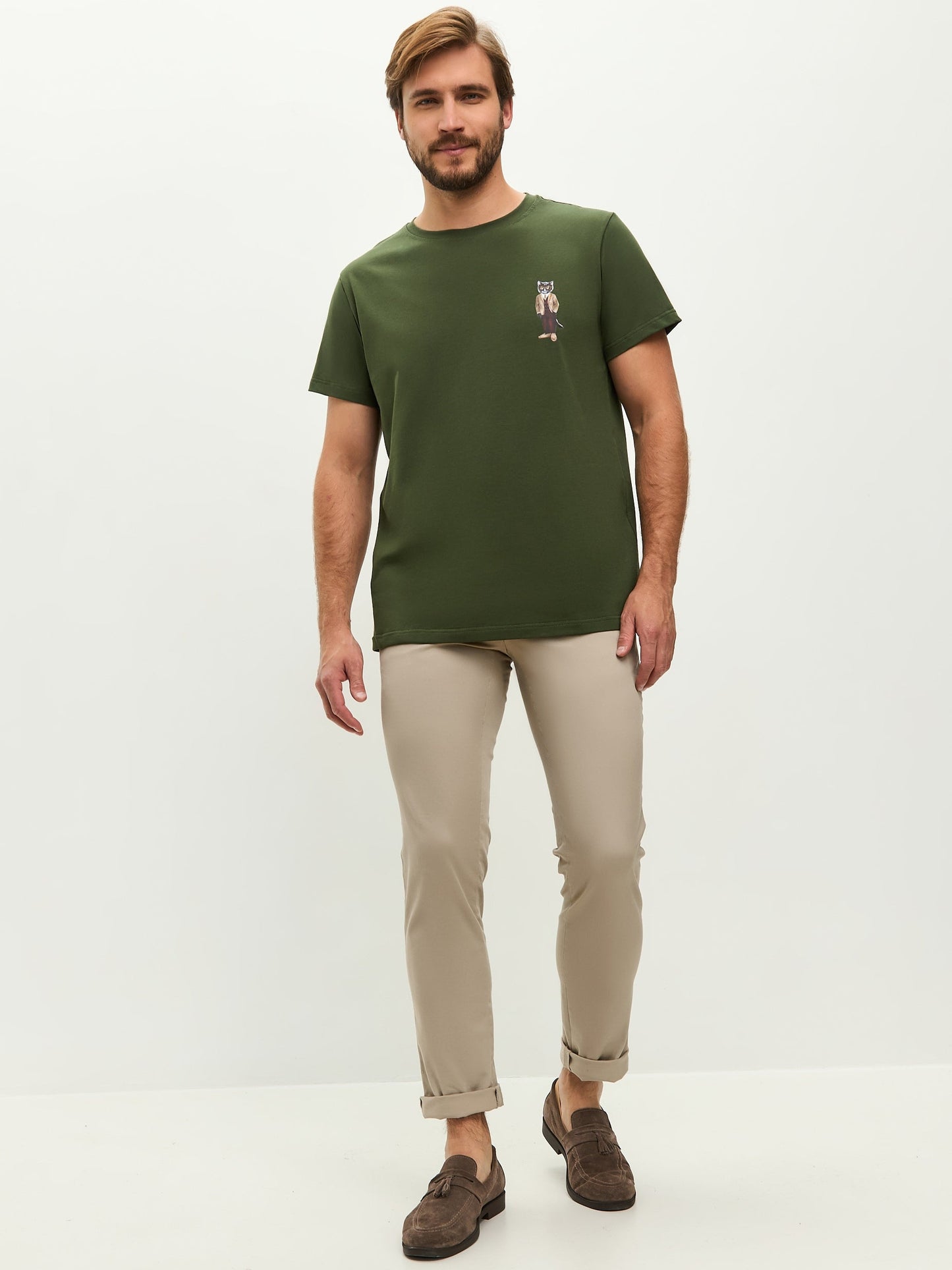 Khaki Printed T-shirt PROFESSOR CAT - Maniita Lacitta