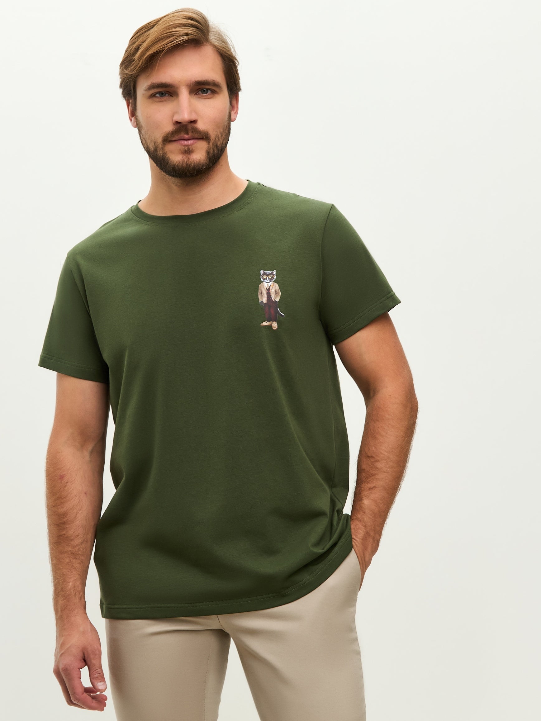 Khaki Printed T-shirt PROFESSOR CAT - Maniita Lacitta