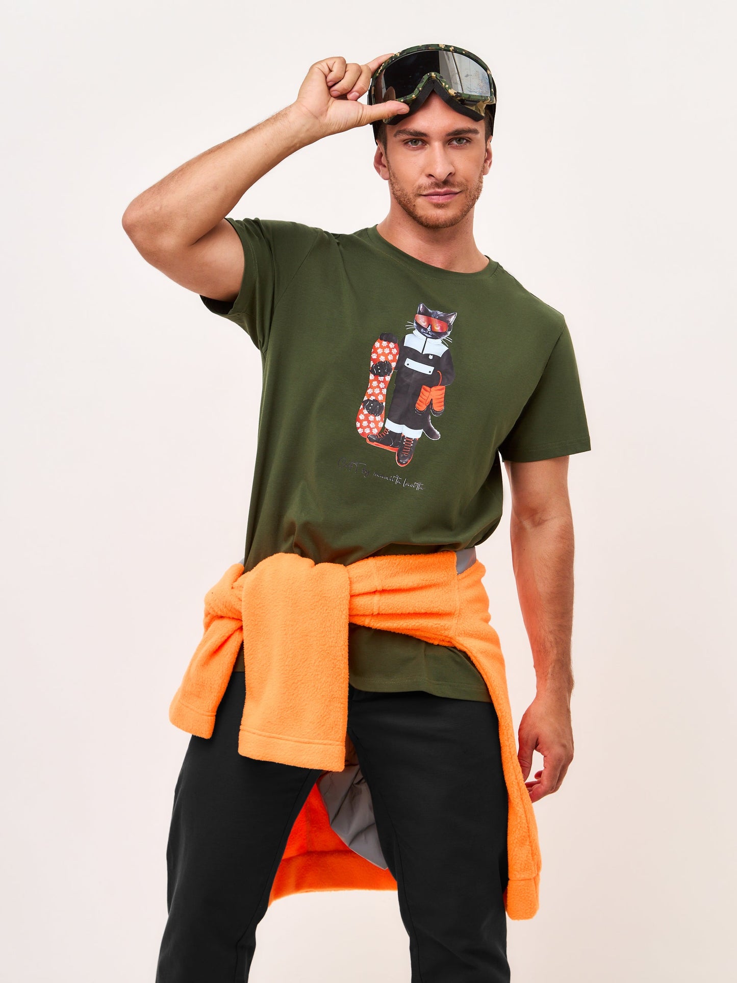 Khaki Printed T-shirt SNOWBOARD CAT - Maniita Lacitta