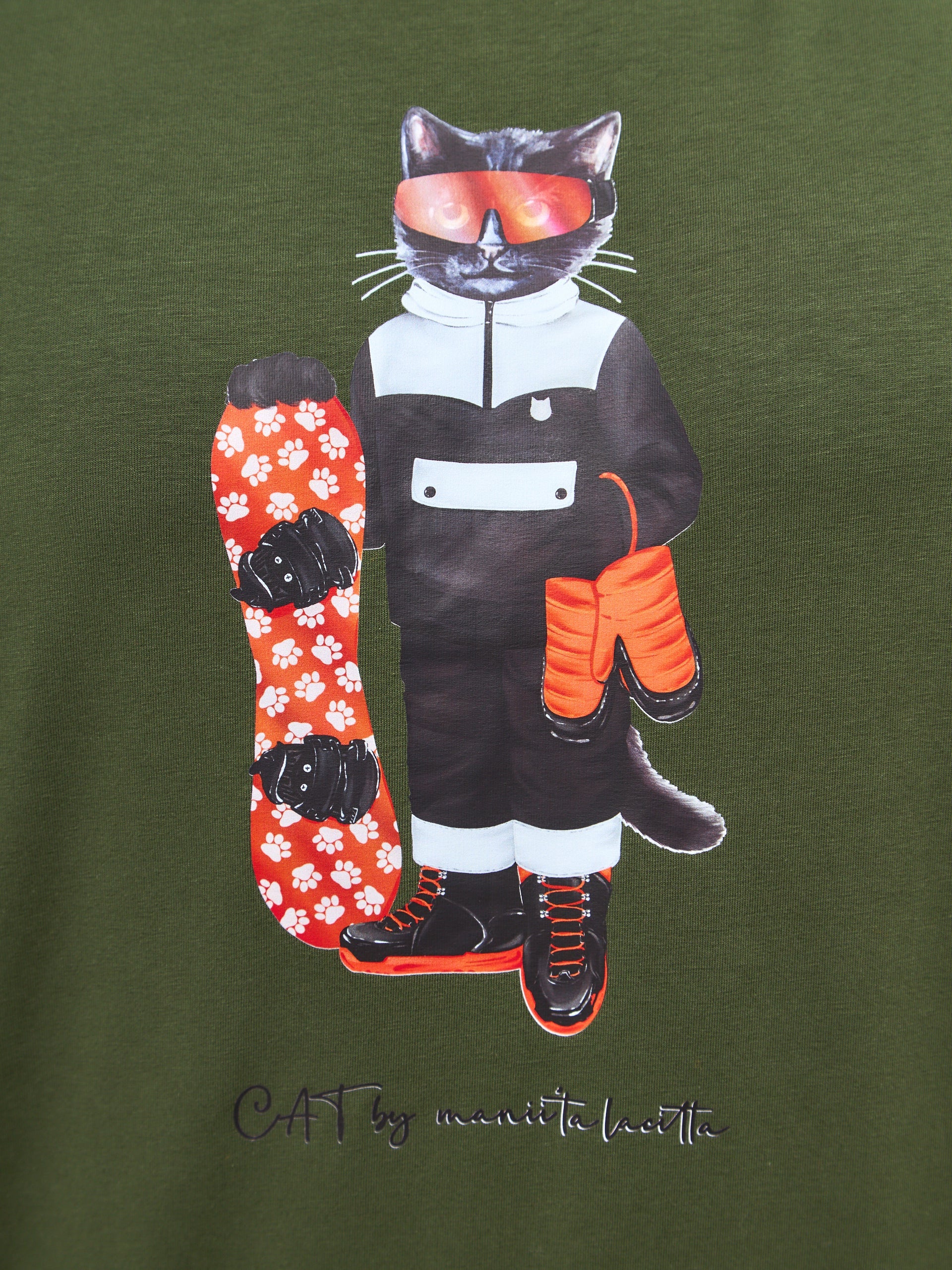 Khaki Printed T-shirt SNOWBOARD CAT - Maniita Lacitta