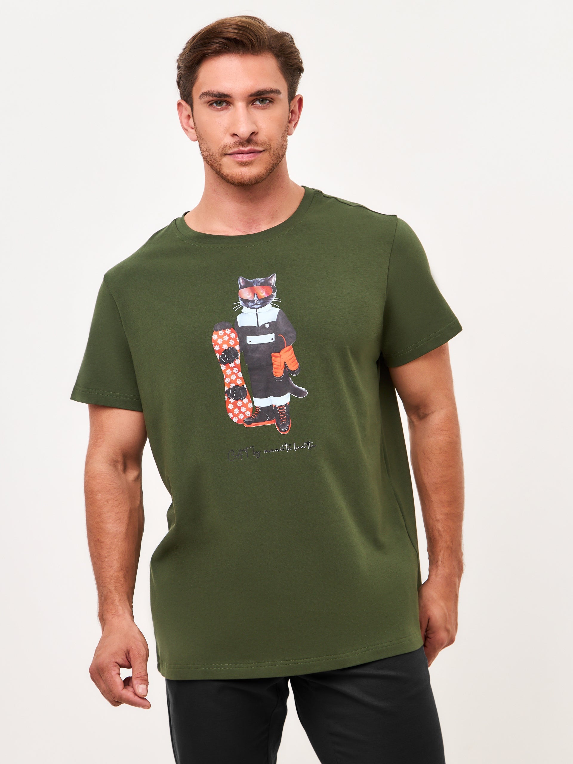 Khaki Printed T-shirt SNOWBOARD CAT - Maniita Lacitta