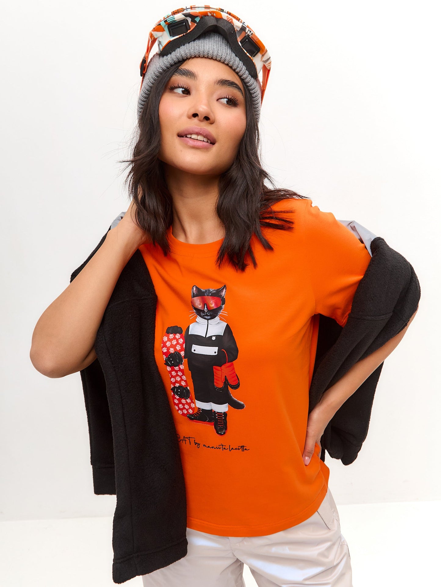 Orange Printed T-shirt SNOWBOARD CAT - Maniita Lacitta