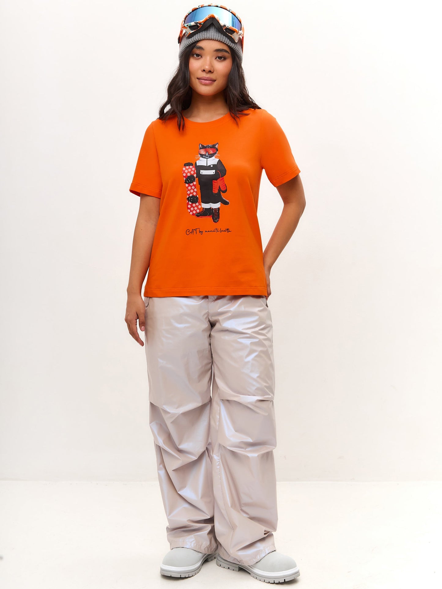 Orange Printed T-shirt SNOWBOARD CAT - Maniita Lacitta