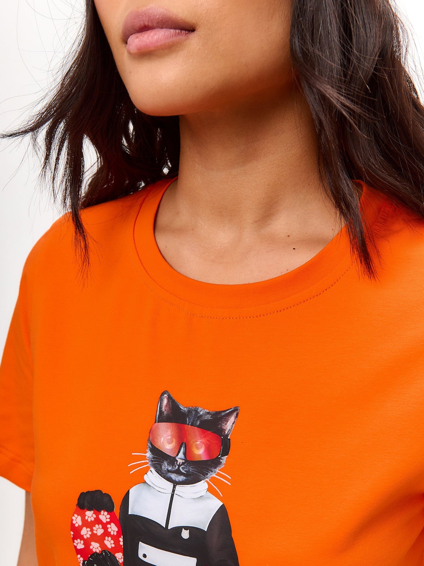 Orange Printed T-shirt SNOWBOARD CAT - Maniita Lacitta