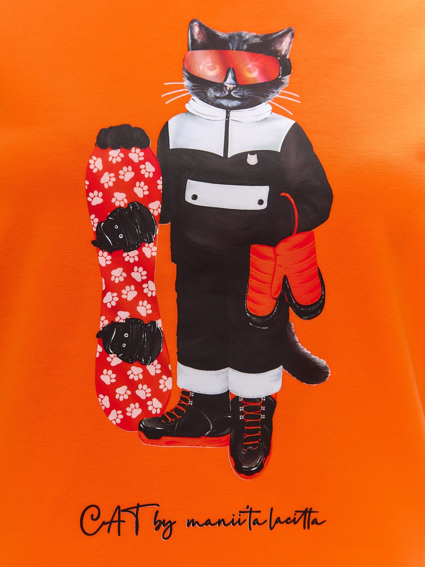 Orange Printed T-shirt SNOWBOARD CAT - Maniita Lacitta