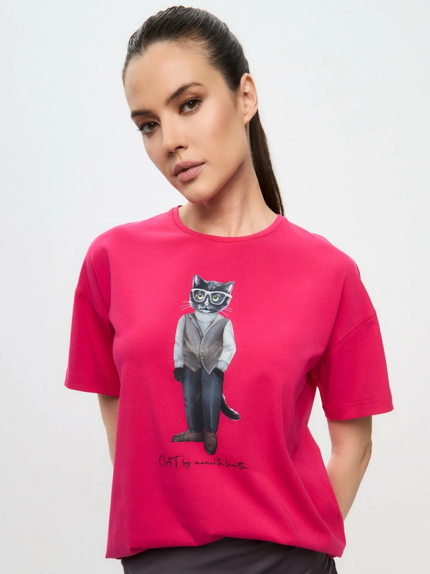 Printed oversized T-shirt MINIMALIST CAT - Maniita Lacitta