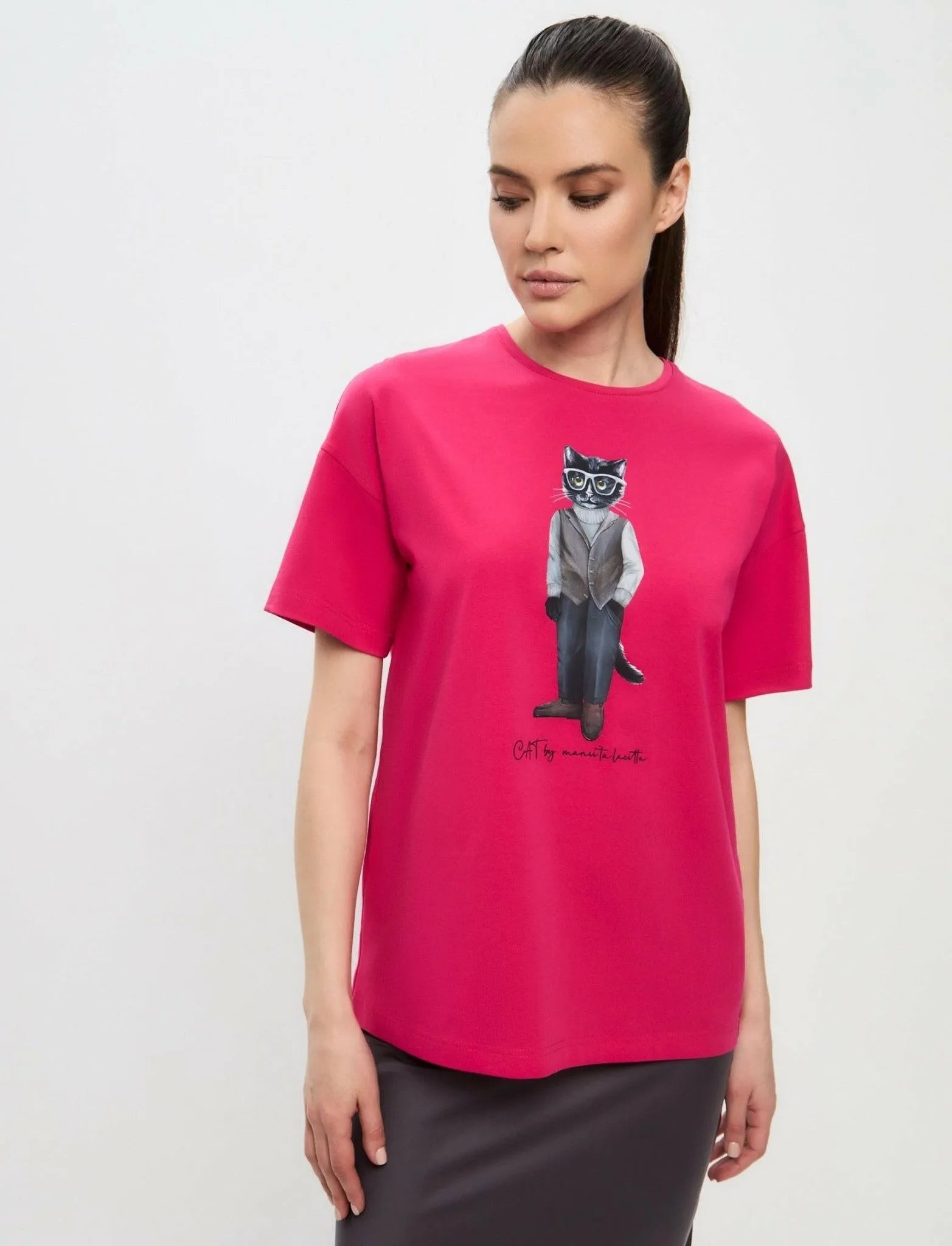 Printed oversized T-shirt MINIMALIST CAT - Maniita Lacitta