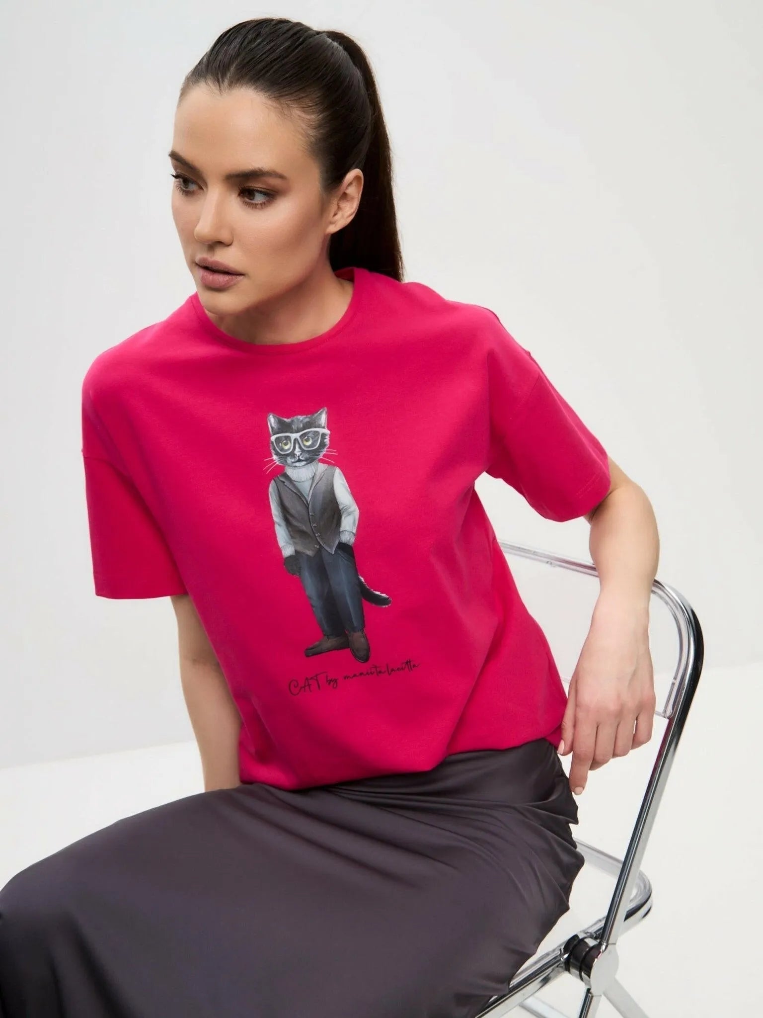 Printed oversized T-shirt MINIMALIST CAT - Maniita Lacitta