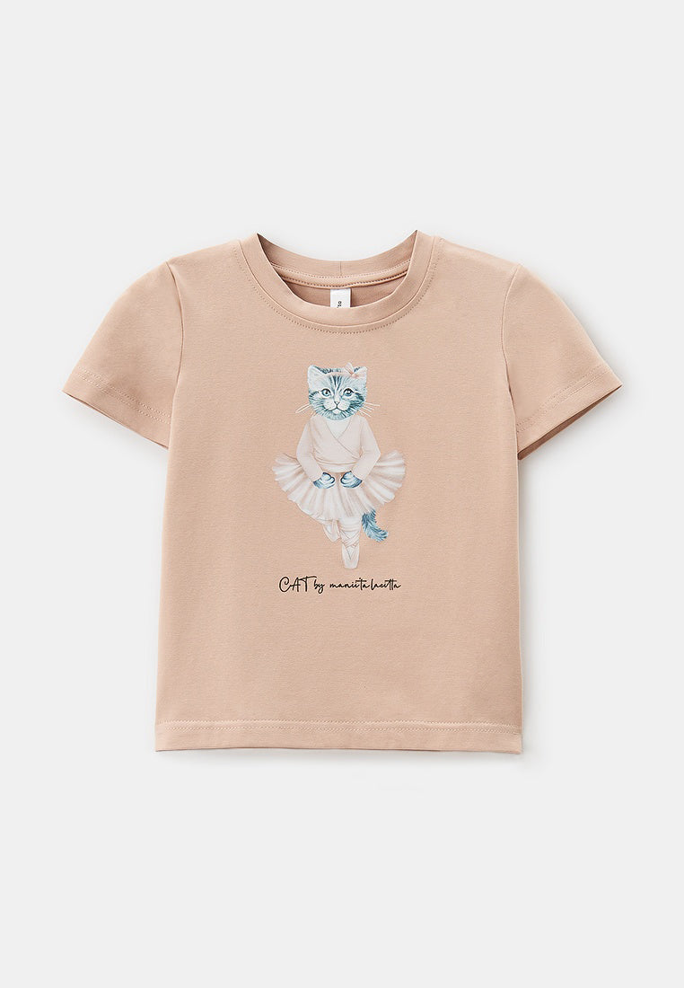 Pink Printed T-shirt BALLET CAT - Maniita Lacitta