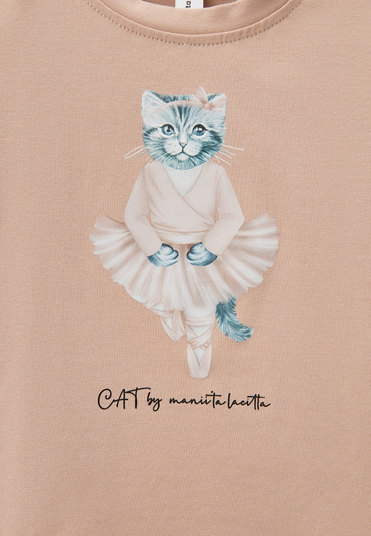 Pink Printed T-shirt BALLET CAT - Maniita Lacitta