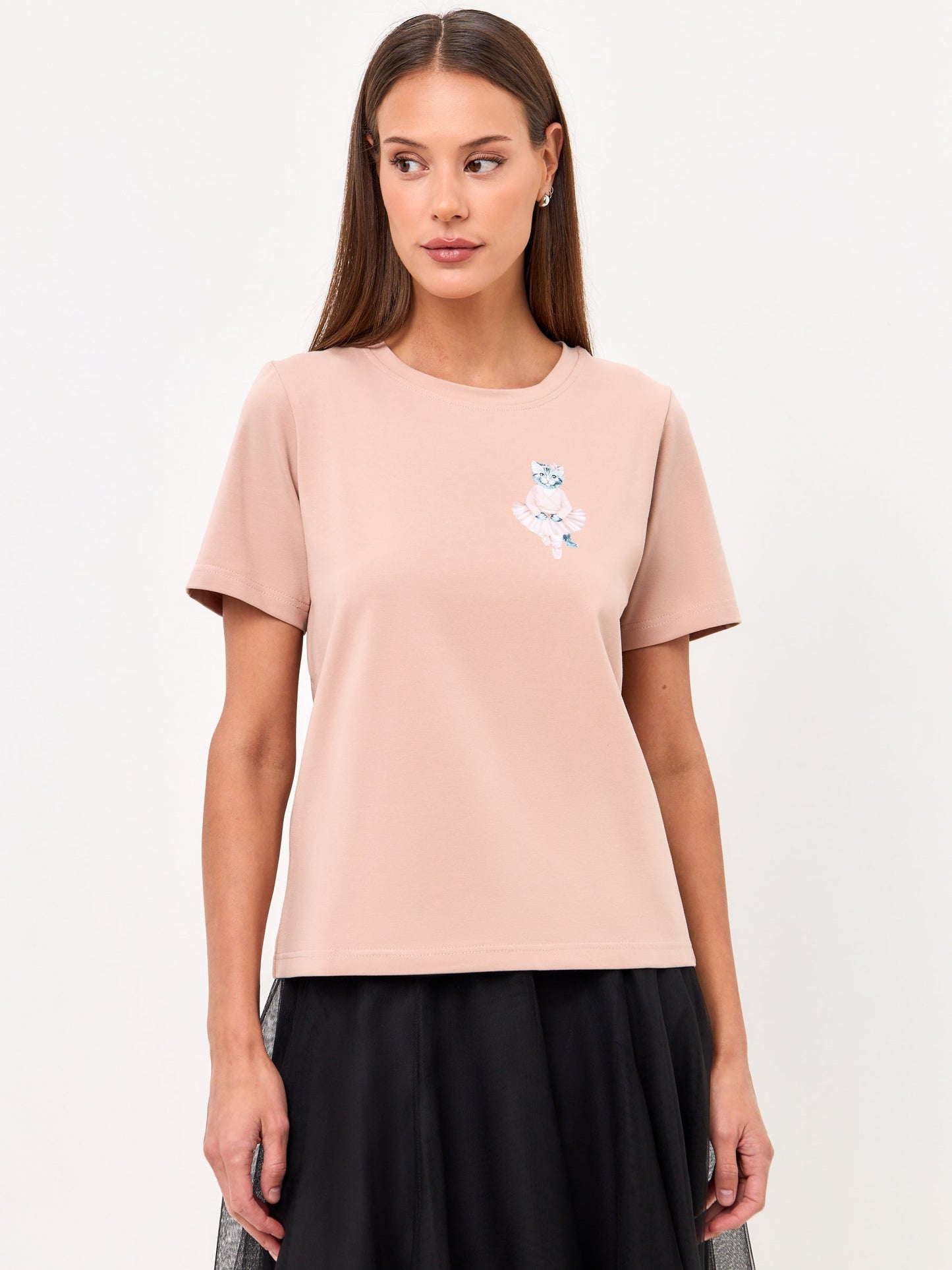 Pink Printed T-shirt BALLET CAT - Maniita Lacitta