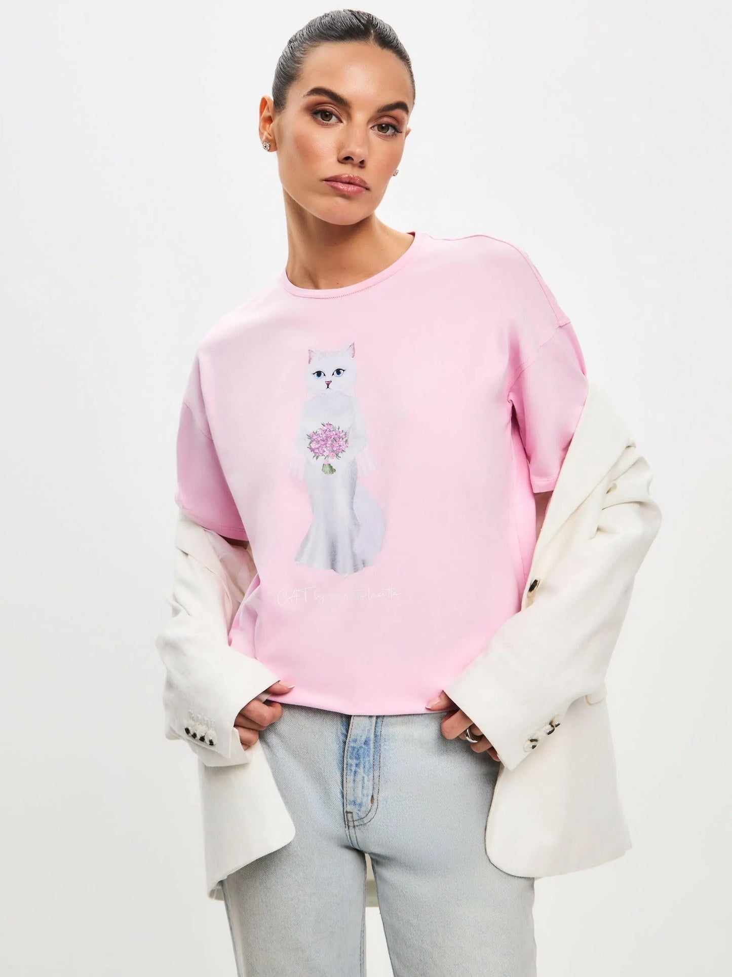 Pink Printed T-shirt BRIDE CAT Maniita Lacitta.